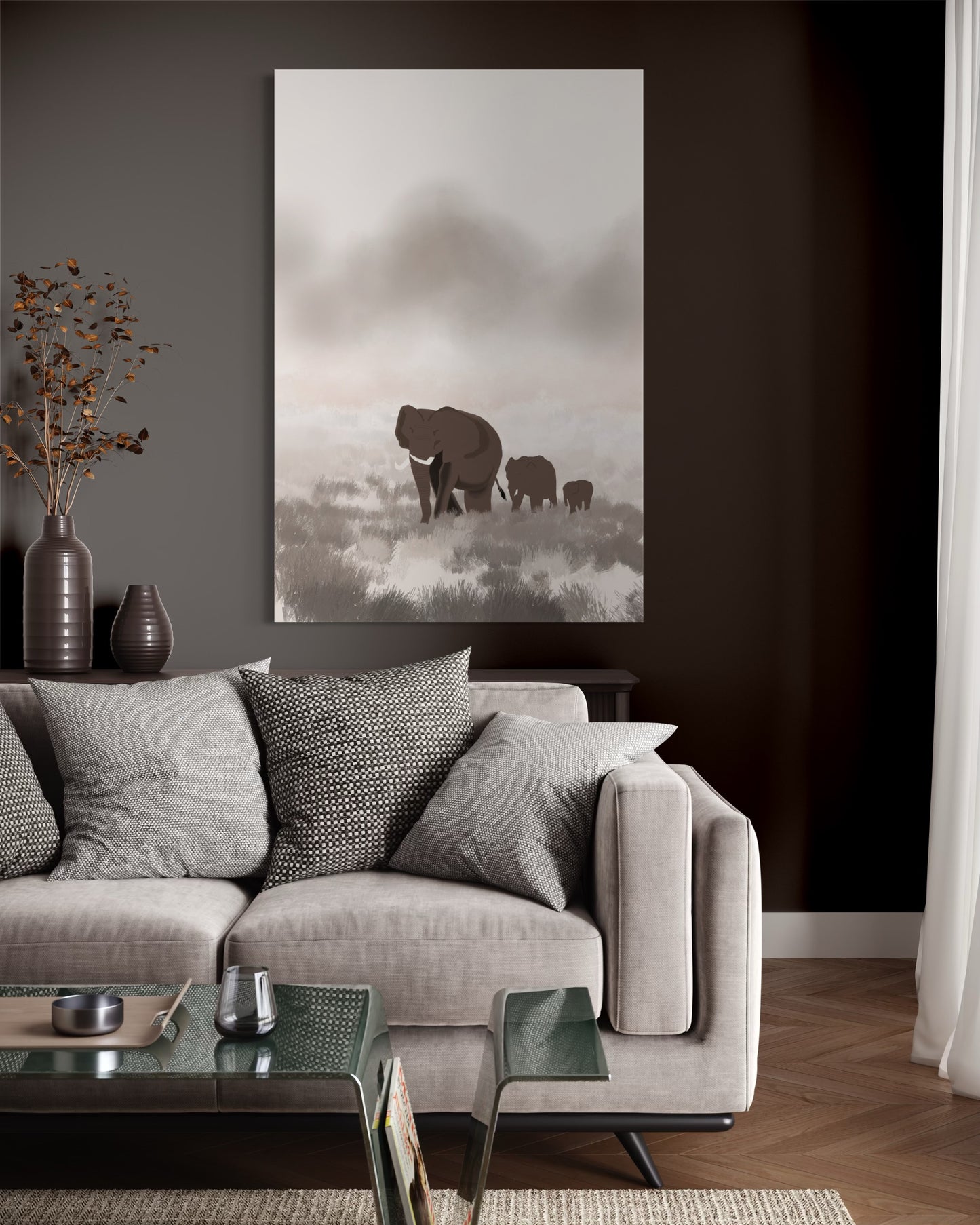 Christian Wall Art Set – Joshua 24:15 “As for Me and My House” Bible Verse with Elephant Family Print – Neutral Printable Decor