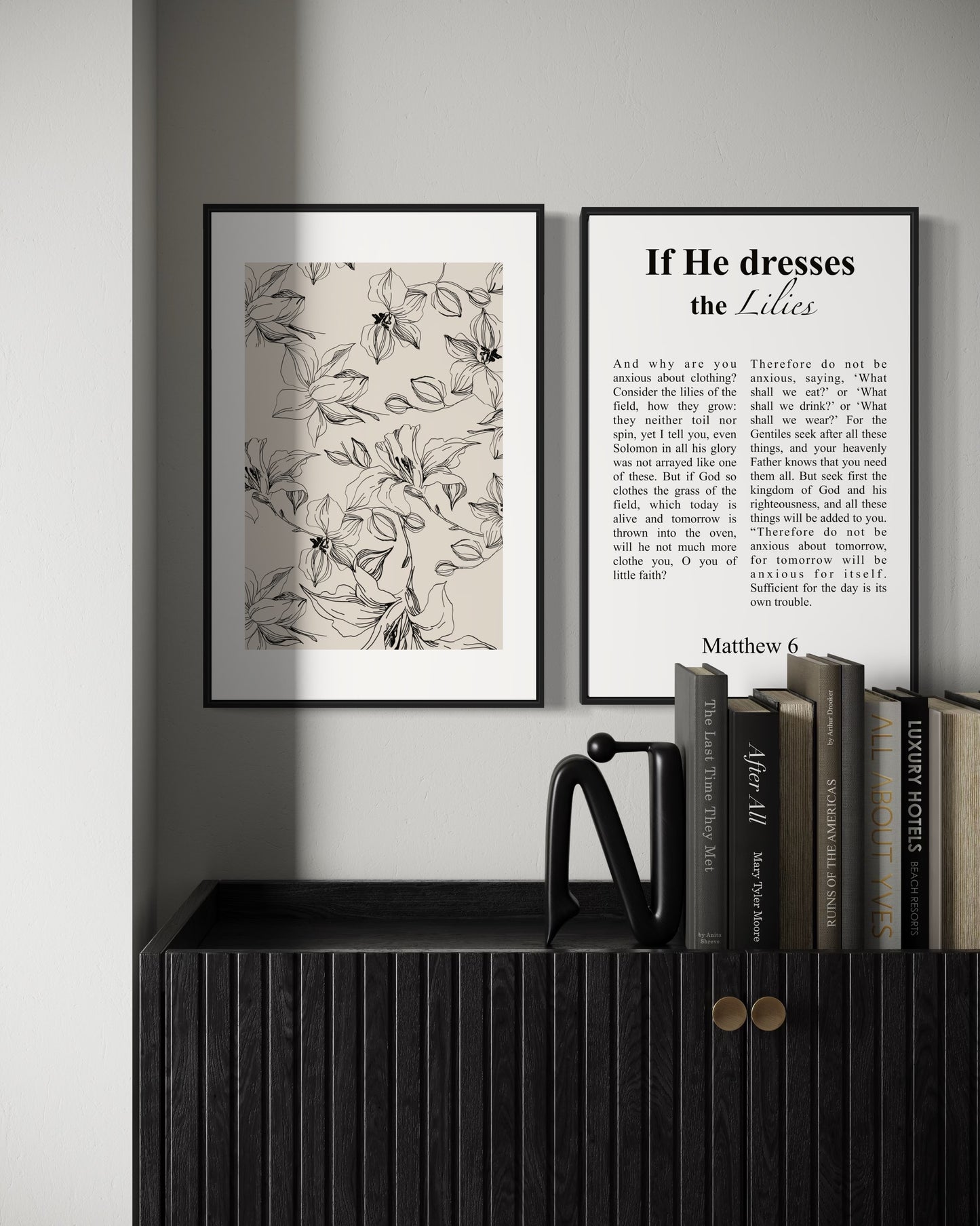 Set of 3 Christian Wall Art Prints – “God is in Control” & “If He Dresses the Lilies” – Printable Bible Verse Decor