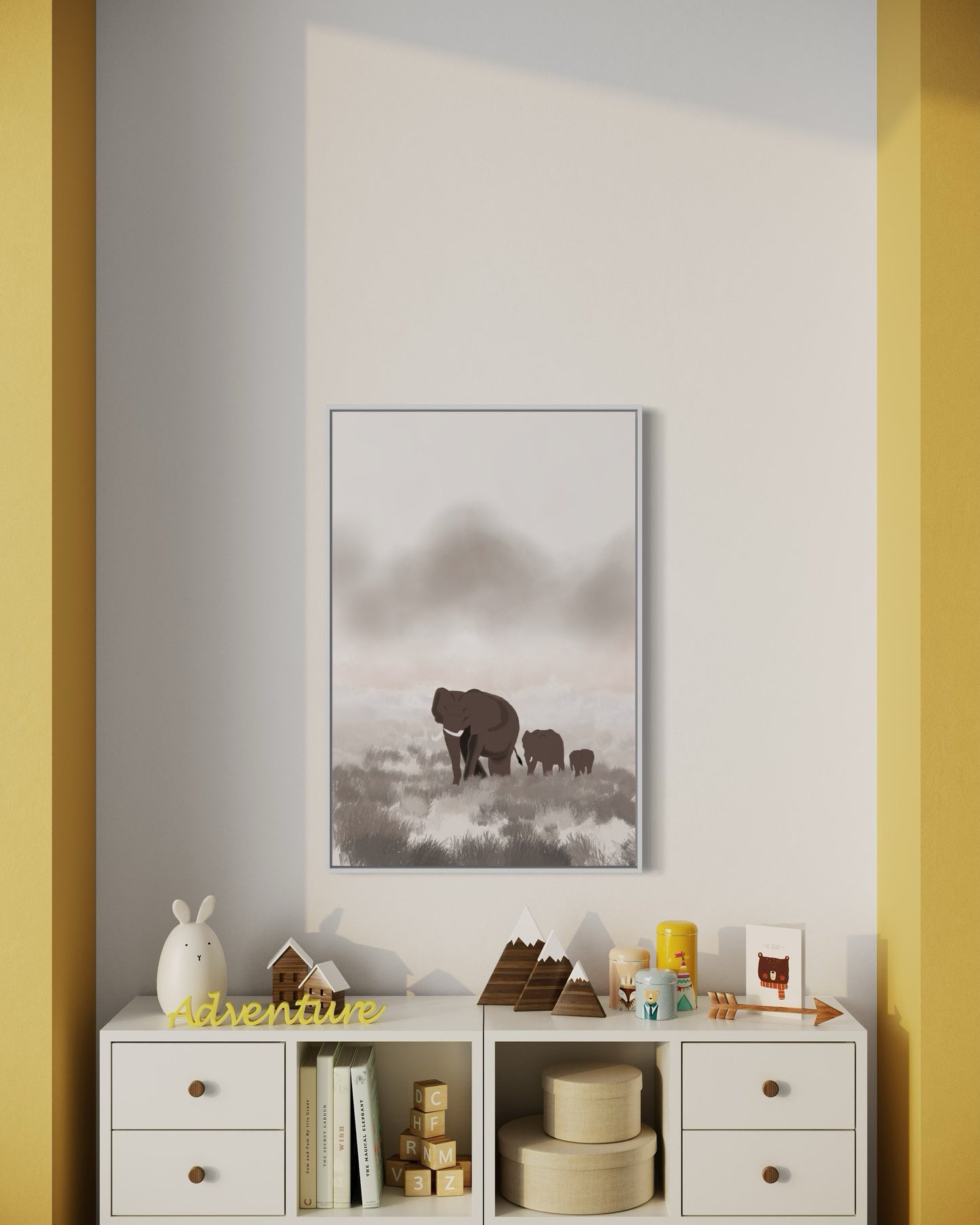 Christian Wall Art Set – Joshua 24:15 “As for Me and My House” Bible Verse with Elephant Family Print – Neutral Printable Decor