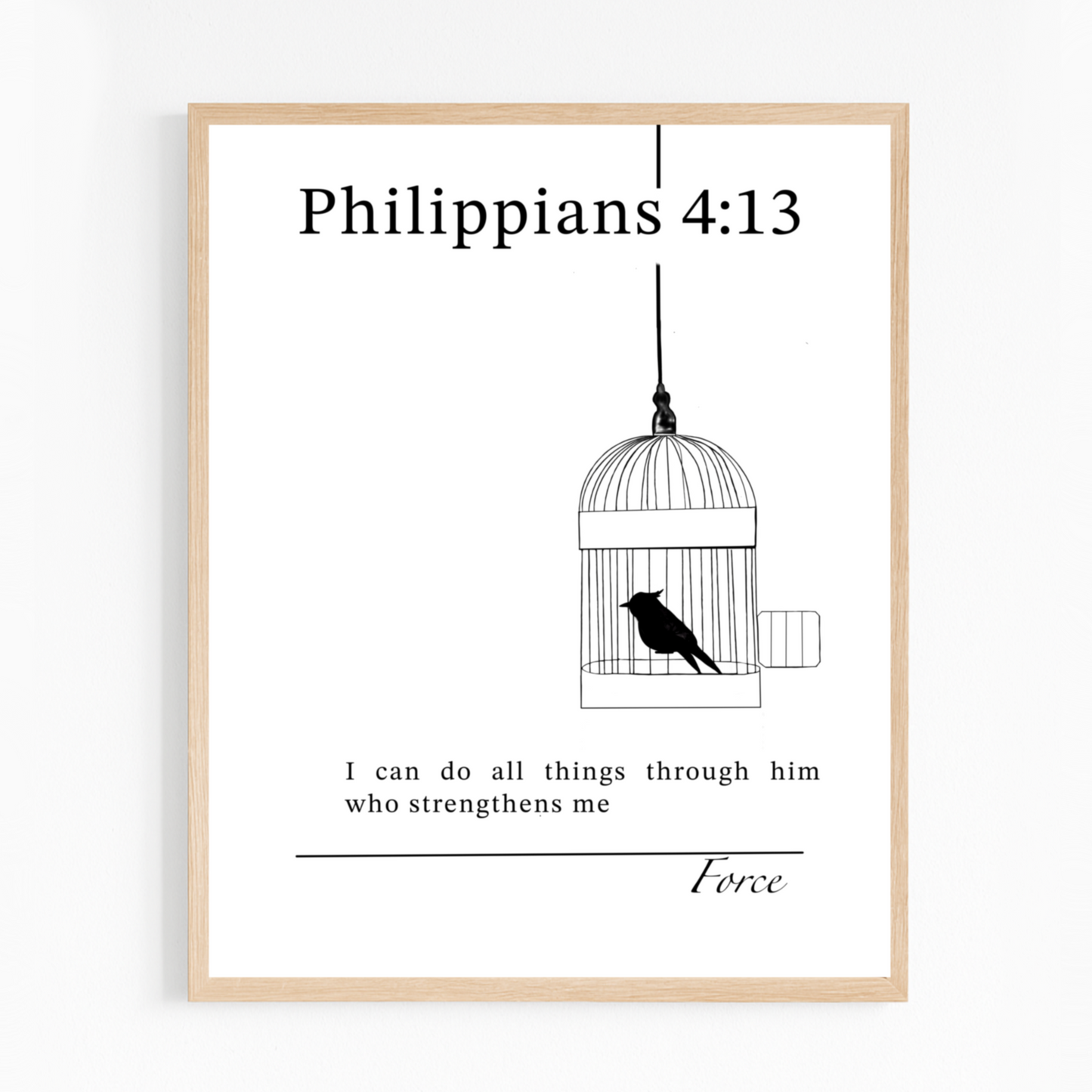 Bible Verse Art – Philippians 4:13 (Bird in Cage) | Digital Download