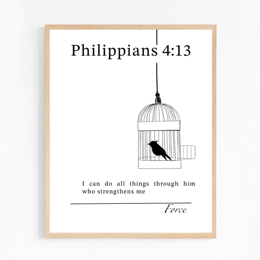 Bible Verse Art – Philippians 4:13 (Bird in Cage) | Digital Download