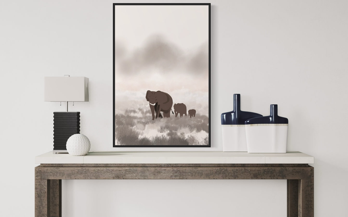 Christian Wall Art Set – Joshua 24:15 “As for Me and My House” Bible Verse with Elephant Family Print – Neutral Printable Decor