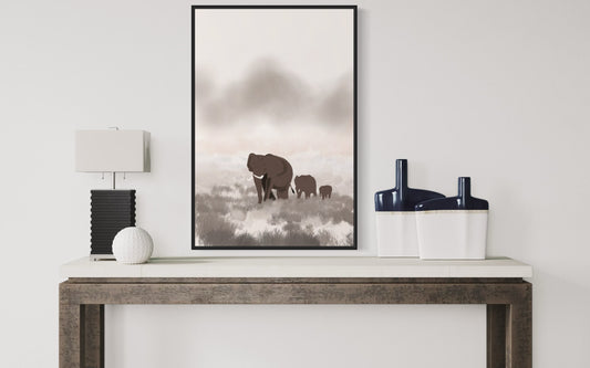 Christian Wall Art Set – Joshua 24:15 “As for Me and My House” Bible Verse with Elephant Family Print – Neutral Printable Decor