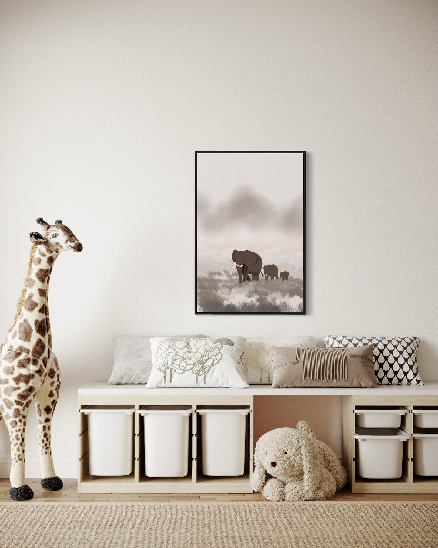 Christian Wall Art Set – Joshua 24:15 “As for Me and My House” Bible Verse with Elephant Family Print – Neutral Printable Decor