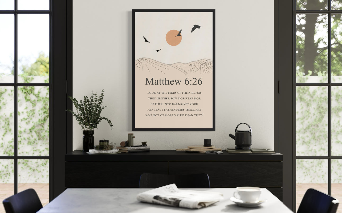 Matthew 6:26 Bible Verse Wall Art – Christian Printable Decor | “Look at the Birds of the Air” Minimalist Scripture Print