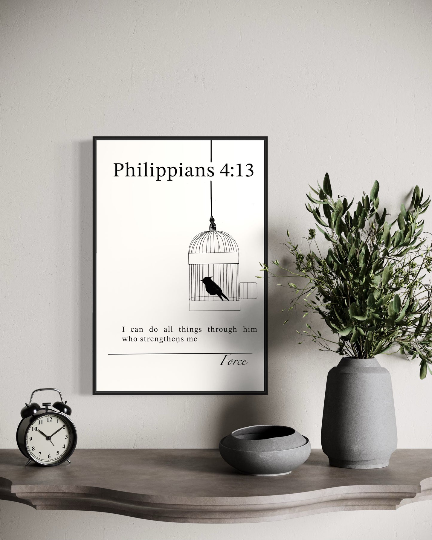 Bible Verse Art – Philippians 4:13 (Bird in Cage) | Digital Download