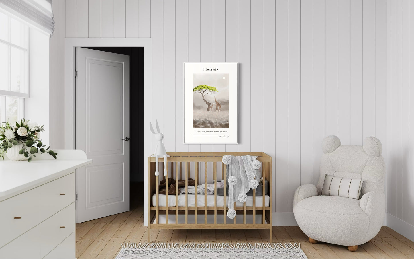 Christian Wall Art – 1 John 4:19 – Giraffes Under Tree | Digital Download