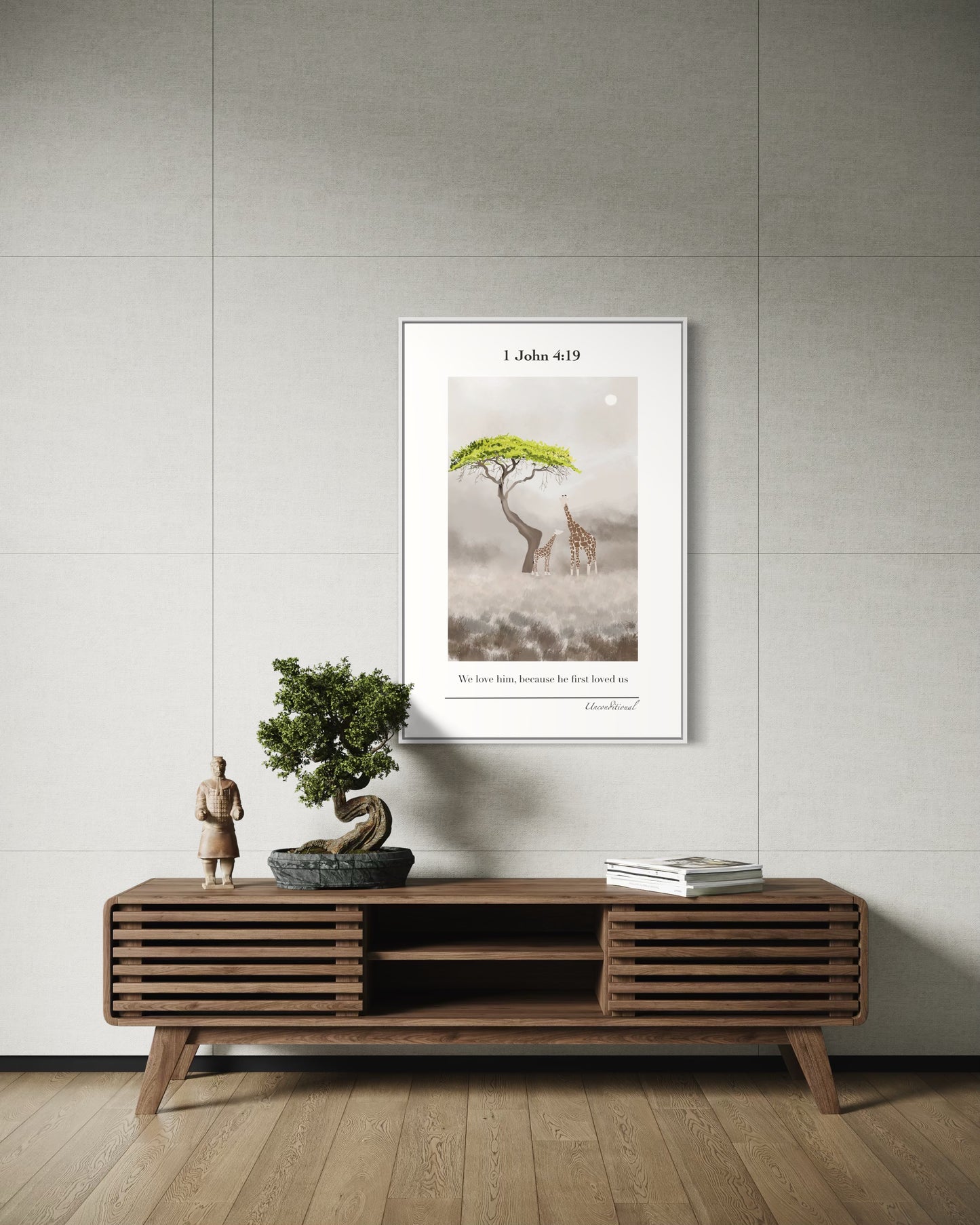 Christian Wall Art – 1 John 4:19 – Giraffes Under Tree | Digital Download
