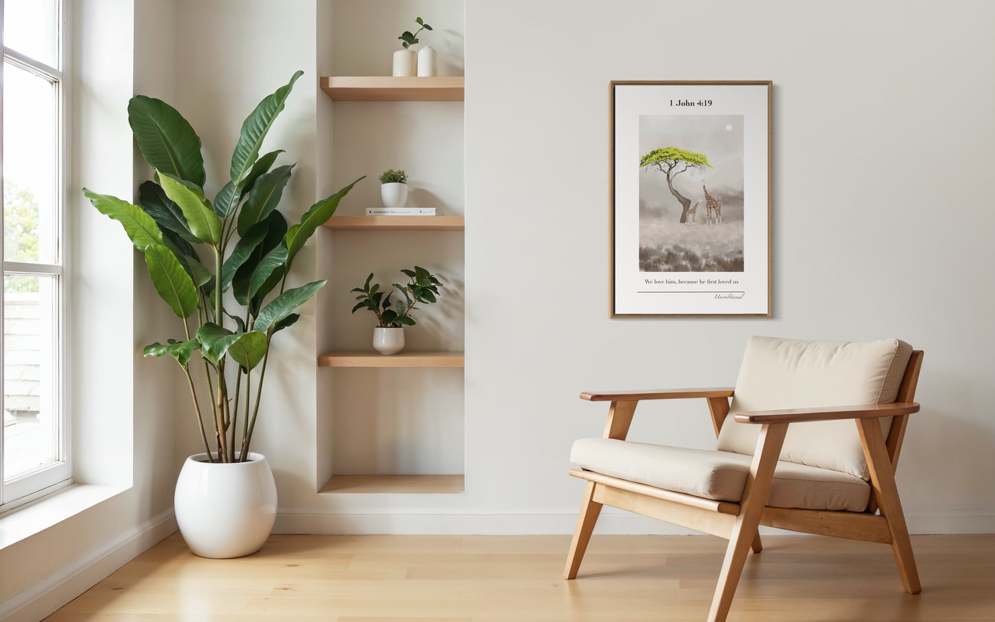 Christian Wall Art – 1 John 4:19 – Giraffes Under Tree | Digital Download