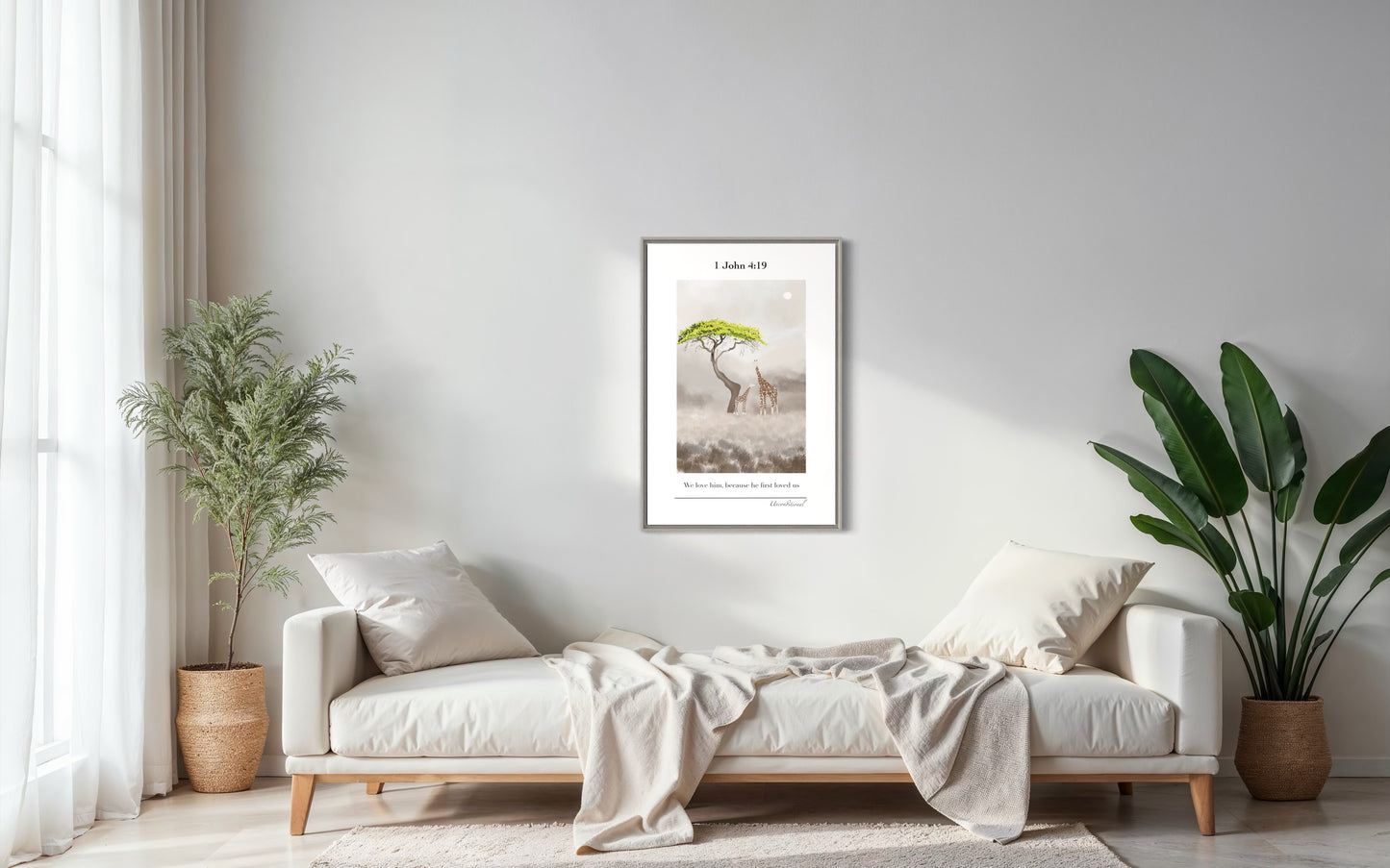 Christian Wall Art – 1 John 4:19 – Giraffes Under Tree | Digital Download