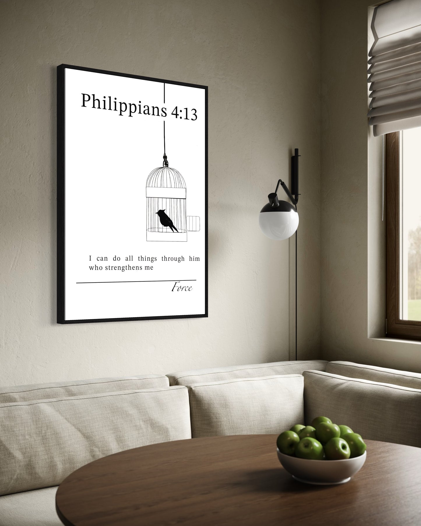 Bible Verse Art – Philippians 4:13 (Bird in Cage) | Digital Download