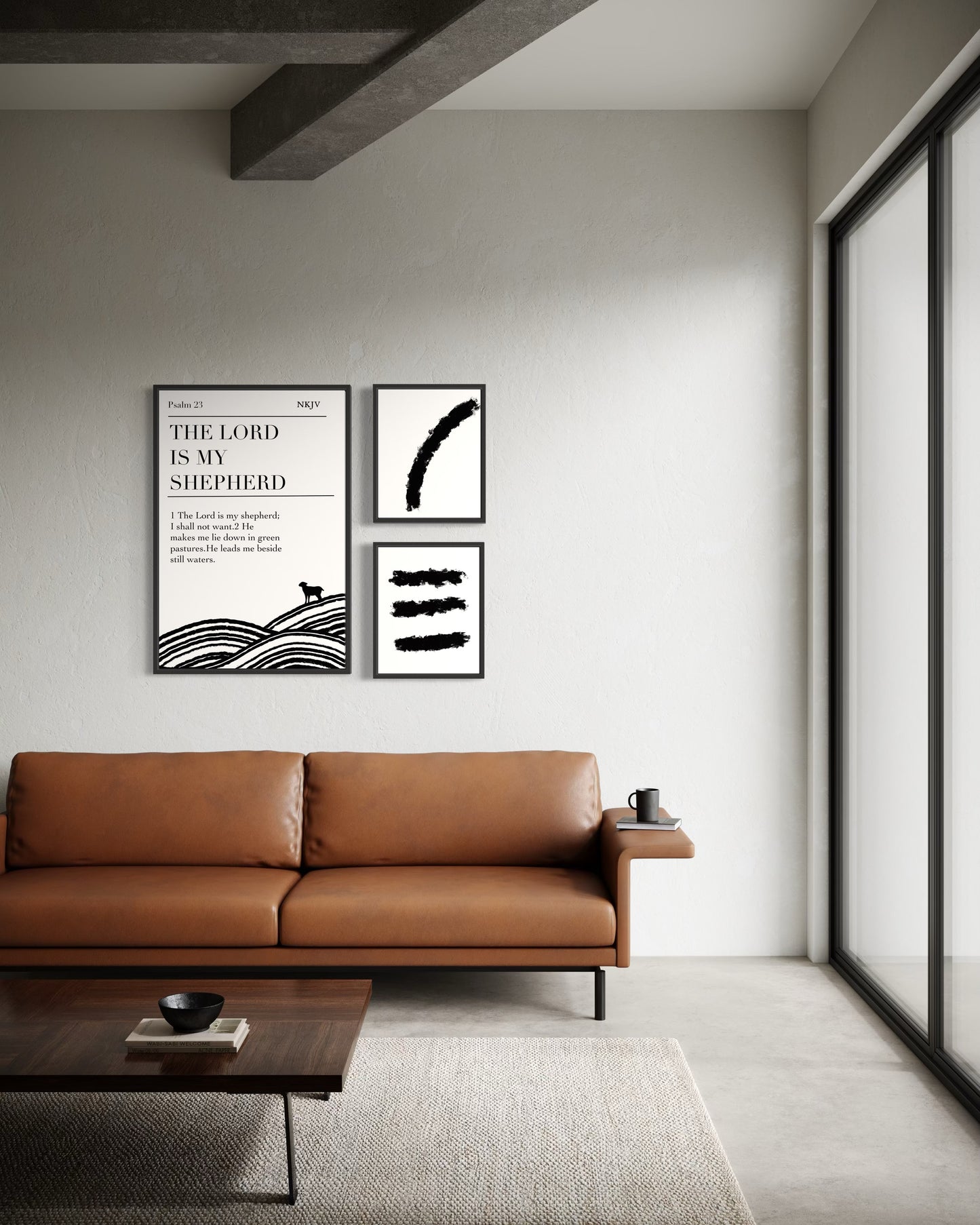 Christian Wall Art Set of 3 – Psalm 23 “The Lord Is My Shepherd” Bible Verse Print + Minimalist Abstract Prints | Scripture Digital Download