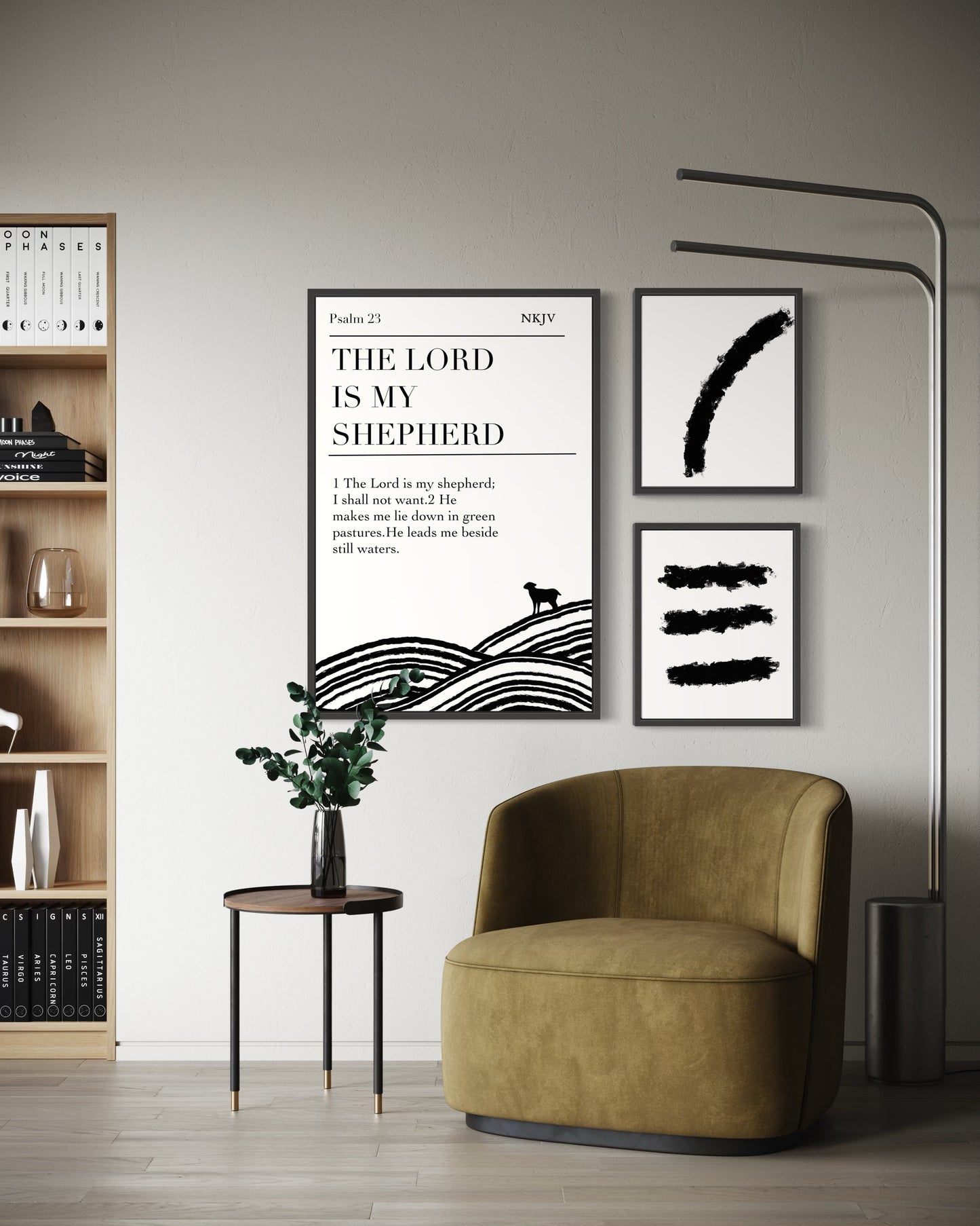 Christian Wall Art Set of 3 – Psalm 23 “The Lord Is My Shepherd” Bible Verse Print + Minimalist Abstract Prints | Scripture Digital Download