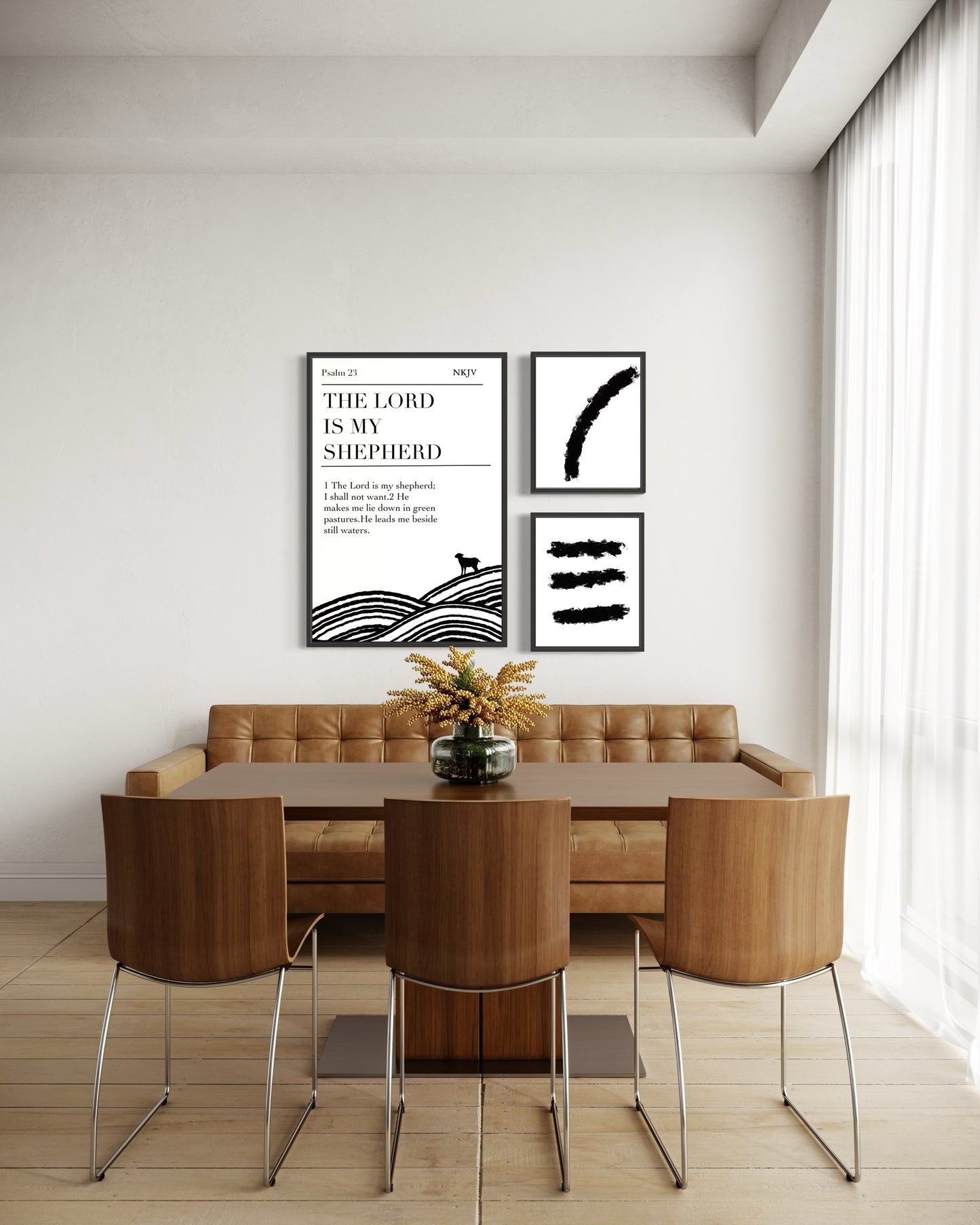 Christian Wall Art Set of 3 – Psalm 23 “The Lord Is My Shepherd” Bible Verse Print + Minimalist Abstract Prints | Scripture Digital Download