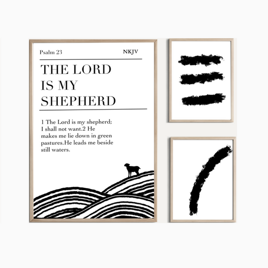 Christian Wall Art Set of 3 – Psalm 23 “The Lord Is My Shepherd” Bible Verse Print + Minimalist Abstract Prints | Scripture Digital Download