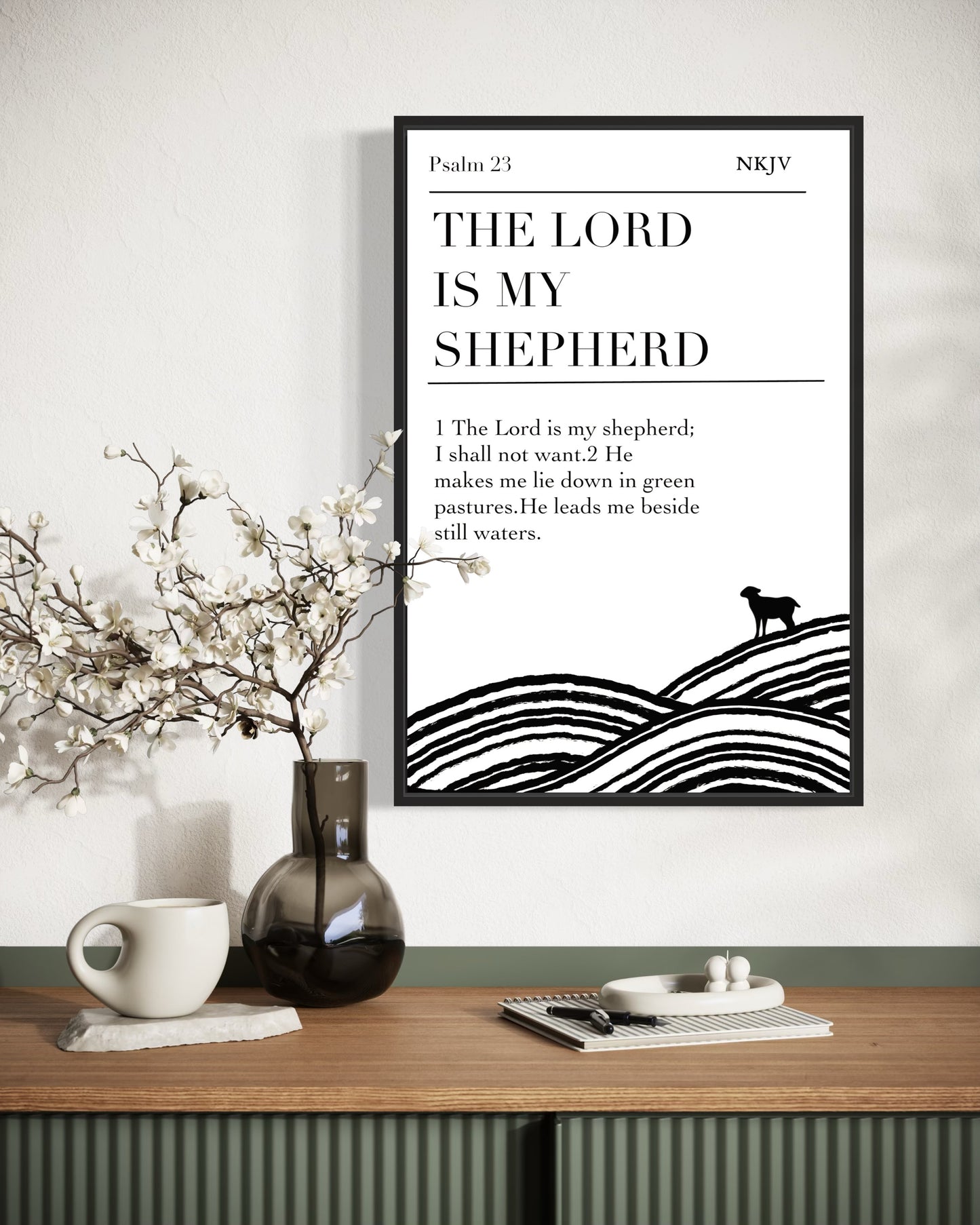 Christian Wall Art Printable – Psalm 23 “The Lord Is My Shepherd” Bible Verse Print | Minimalist Scripture Digital Download