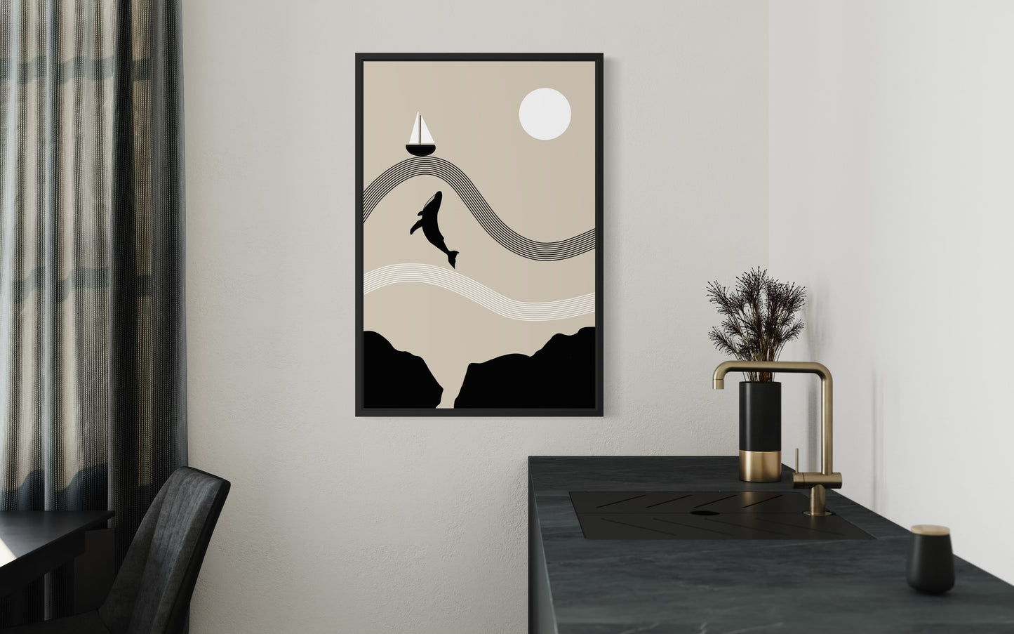 Jonah and the Whale Art Print – Minimalist Christian Wall Art, Neutral Bible Story Poster, Modern Faith Decor | Digital Download