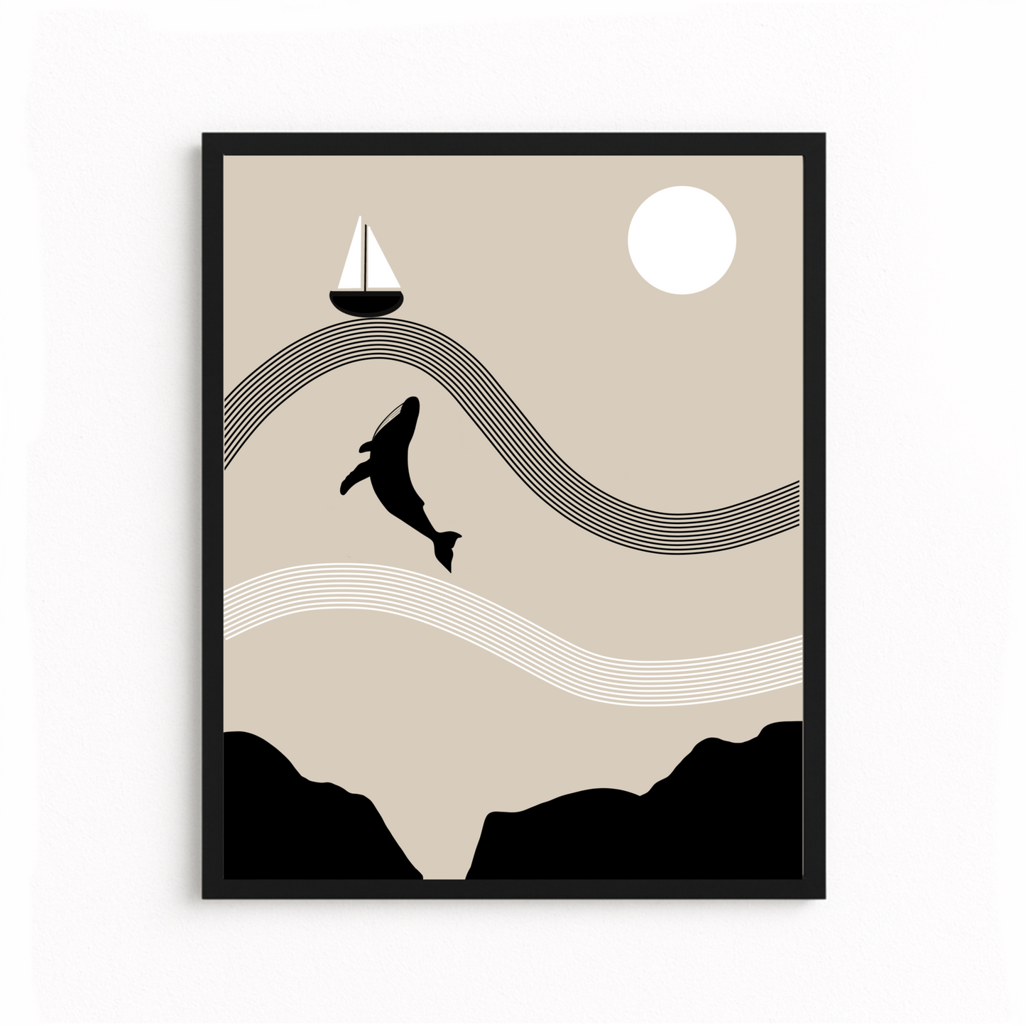 Jonah and the Whale Art Print – Minimalist Christian Wall Art, Neutral Bible Story Poster, Modern Faith Decor | Digital Download