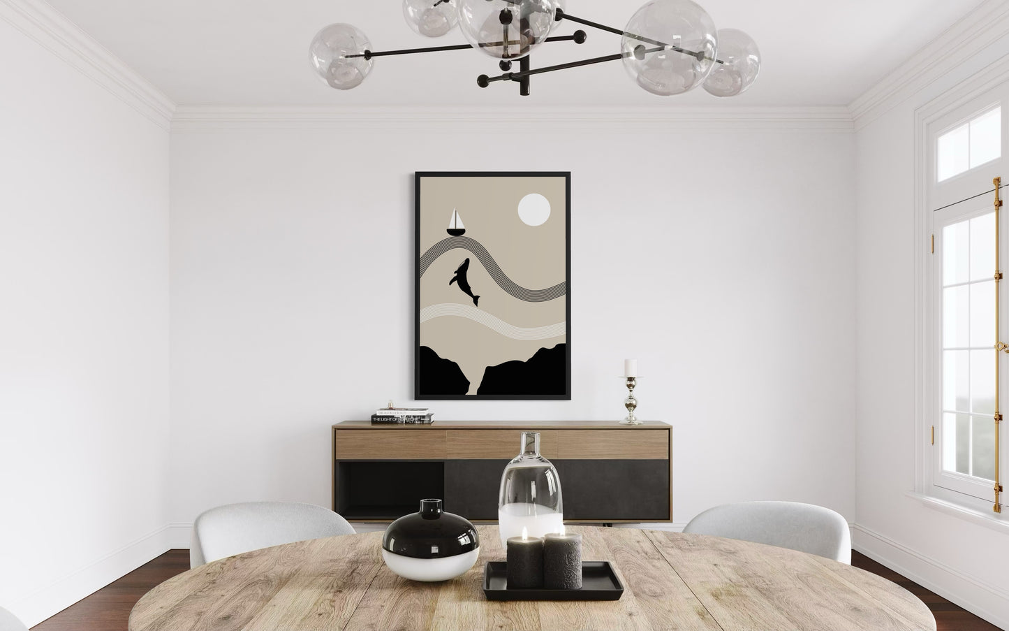 Jonah and the Whale Art Print – Minimalist Christian Wall Art, Neutral Bible Story Poster, Modern Faith Decor | Digital Download