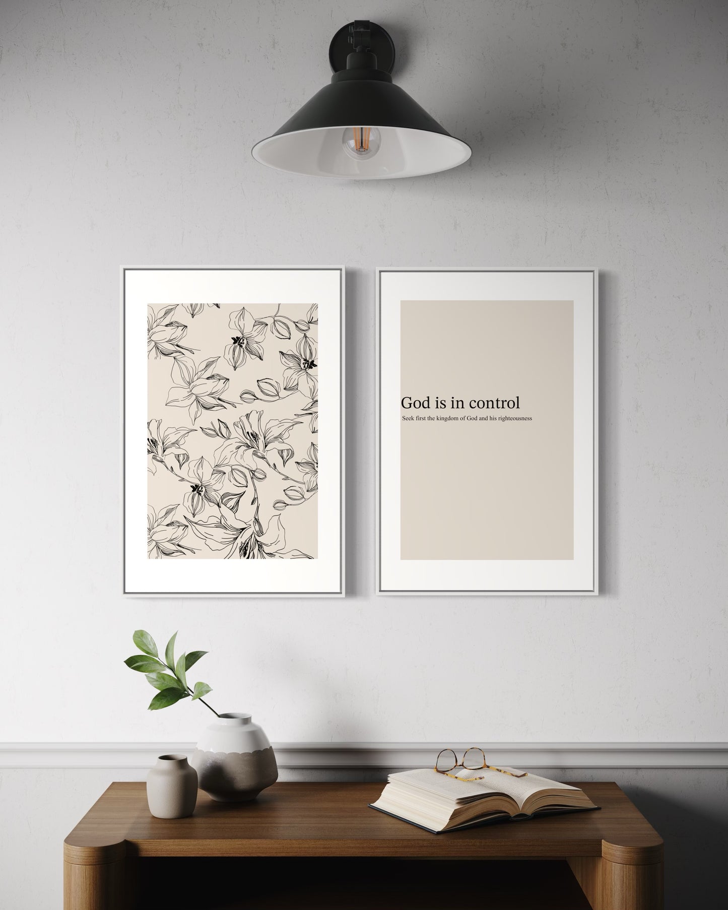 Set of 3 Christian Wall Art Prints – “God is in Control” & “If He Dresses the Lilies” – Printable Bible Verse Decor