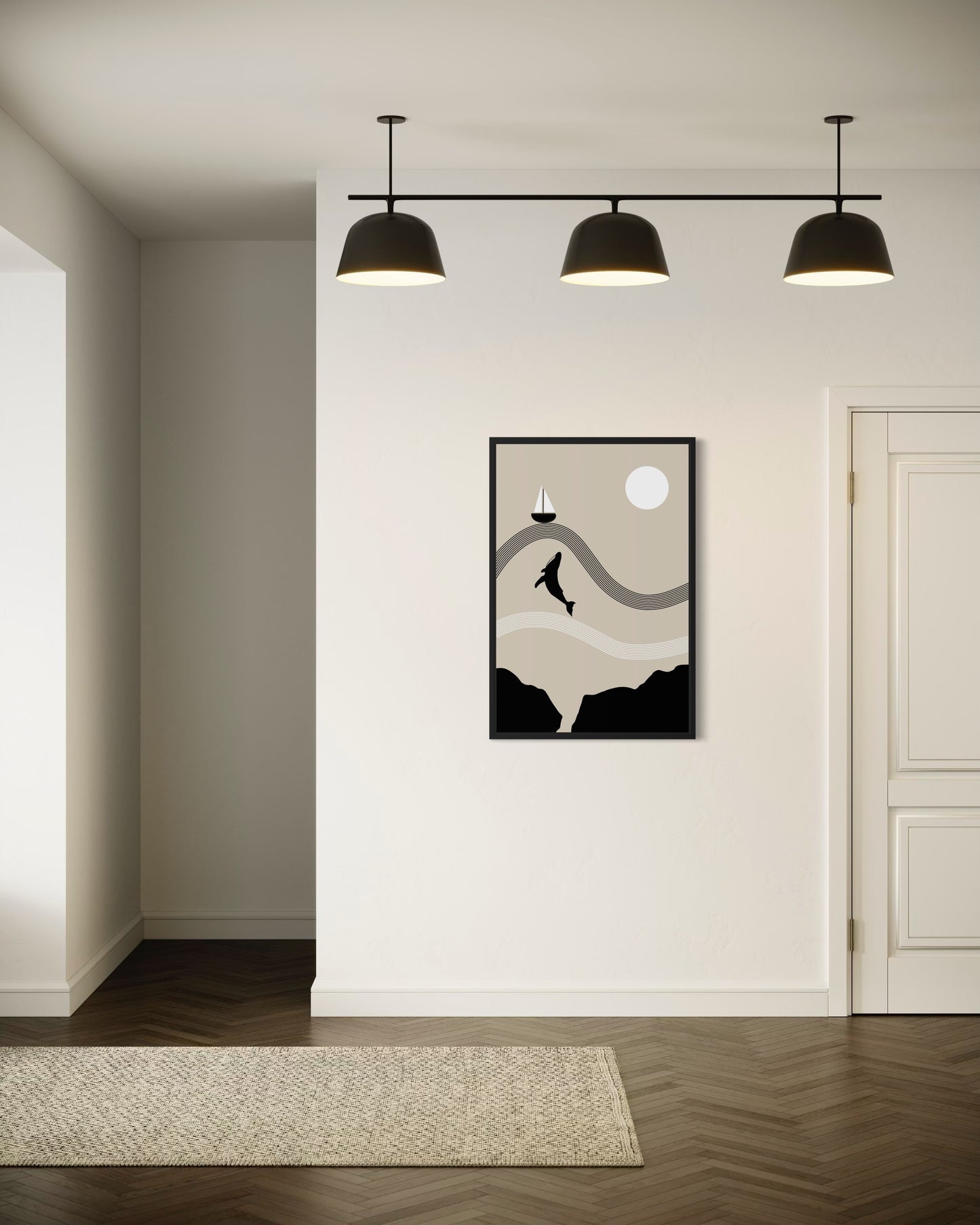 Jonah and the Whale Art Print – Minimalist Christian Wall Art, Neutral Bible Story Poster, Modern Faith Decor | Digital Download