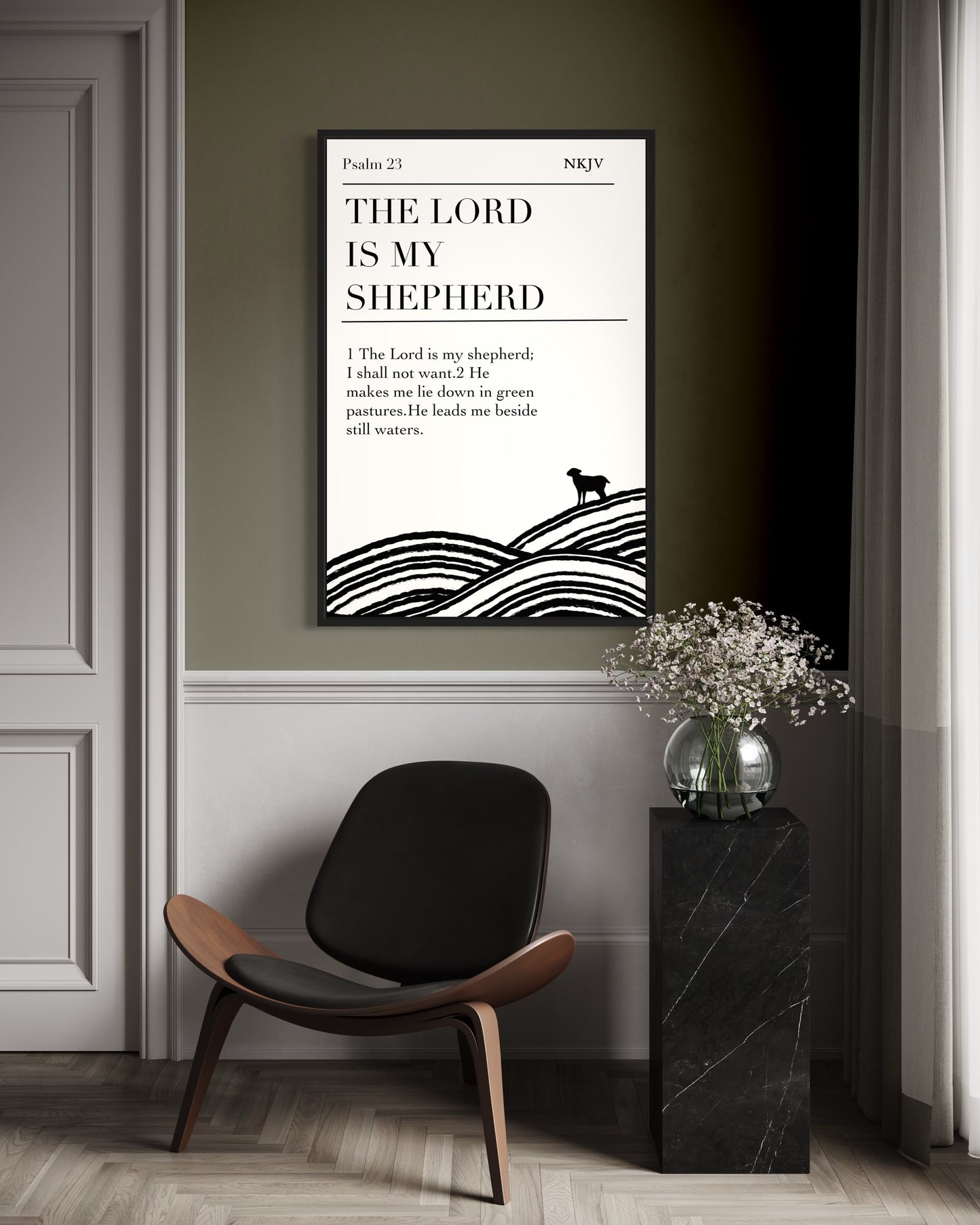 Christian Wall Art Printable – Psalm 23 “The Lord Is My Shepherd” Bible Verse Print | Minimalist Scripture Digital Download