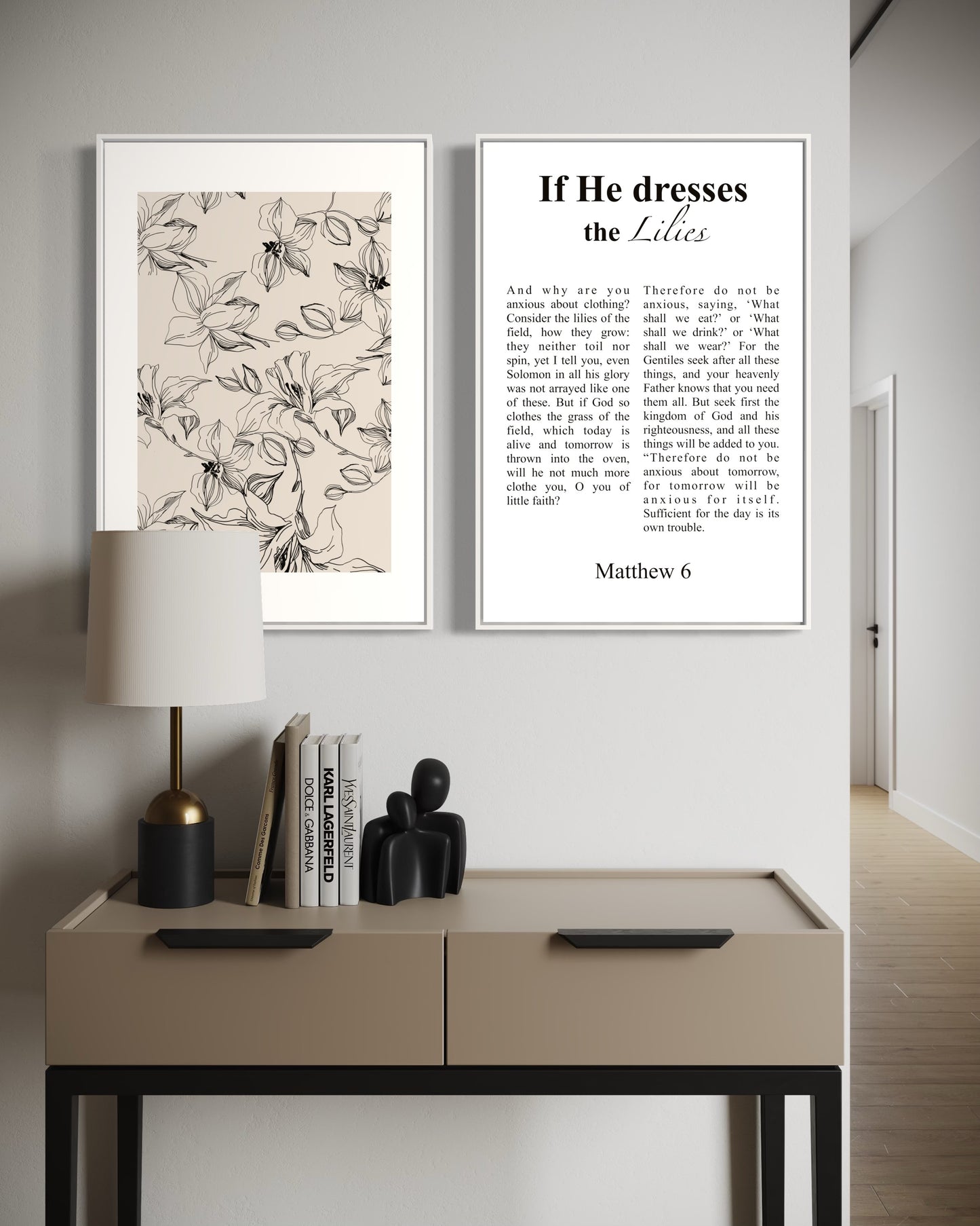 Set of 3 Christian Wall Art Prints – “God is in Control” & “If He Dresses the Lilies” – Printable Bible Verse Decor