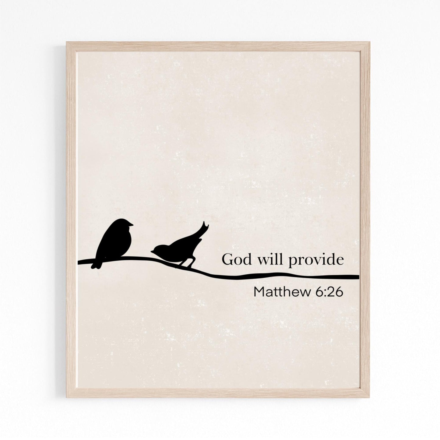 Christian Wall Art – Matthew 6:26 “God Will Provide” Bible Verse with Birds – Minimalist Printable Decor-Beige colour
