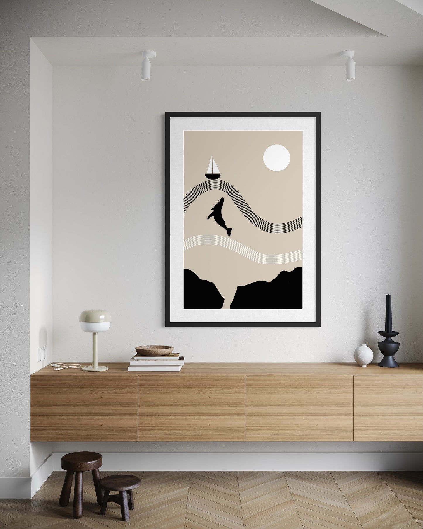 Jonah and the Whale Art Print – Minimalist Christian Wall Art, Neutral Bible Story Poster, Modern Faith Decor | Digital Download