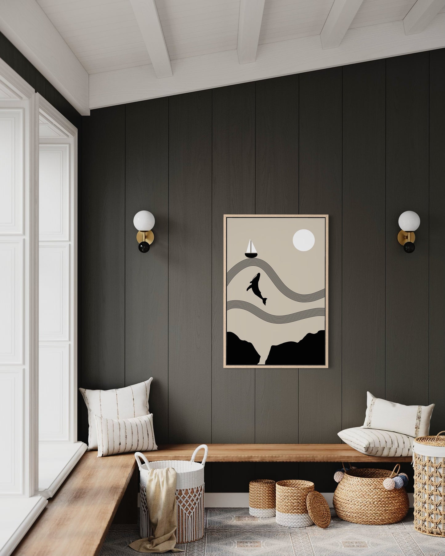 Jonah and the Whale Art Print – Minimalist Christian Wall Art, Neutral Bible Story Poster, Modern Faith Decor | Digital Download