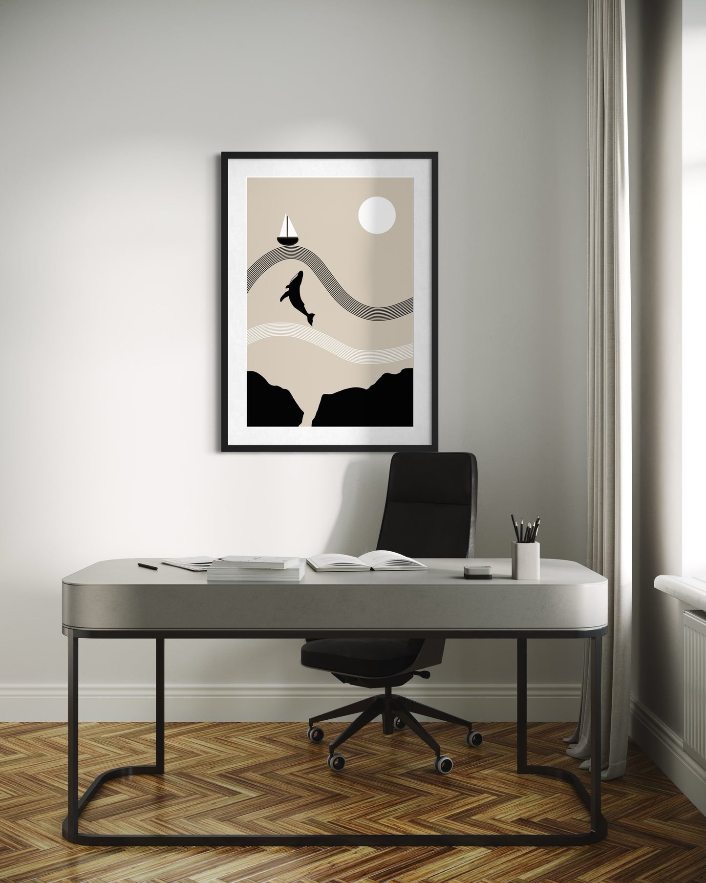 Jonah and the Whale Art Print – Minimalist Christian Wall Art, Neutral Bible Story Poster, Modern Faith Decor | Digital Download