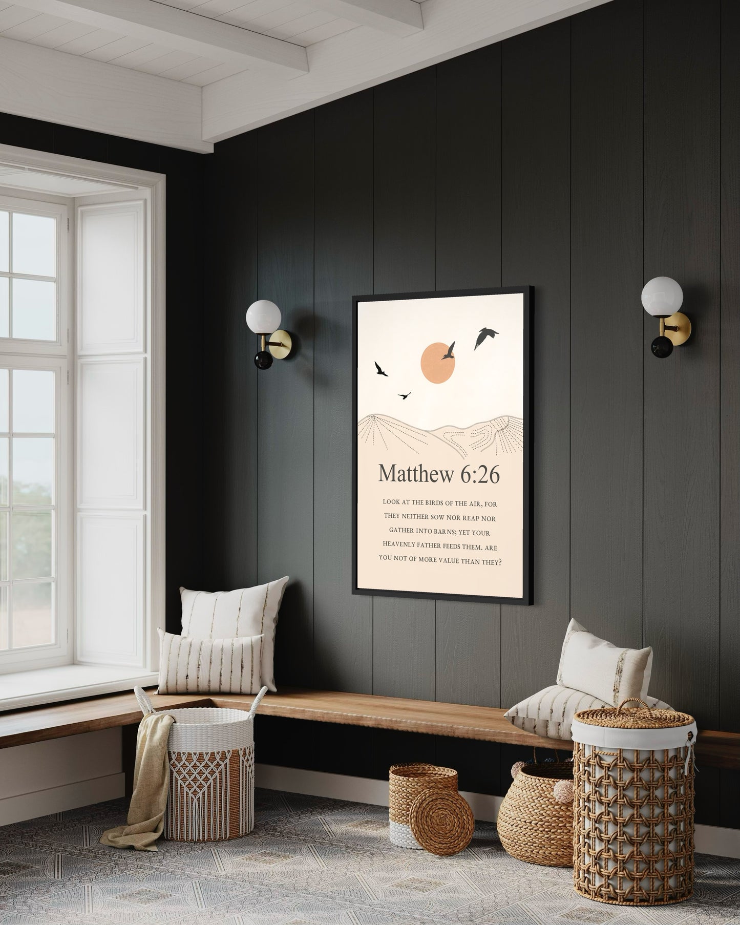 Matthew 6:26 Bible Verse Wall Art – Christian Printable Decor | “Look at the Birds of the Air” Minimalist Scripture Print