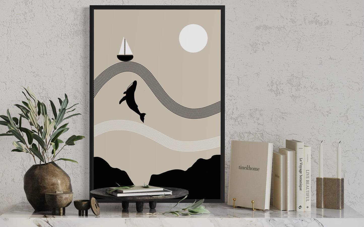 Jonah and the Whale Art Print – Minimalist Christian Wall Art, Neutral Bible Story Poster, Modern Faith Decor | Digital Download