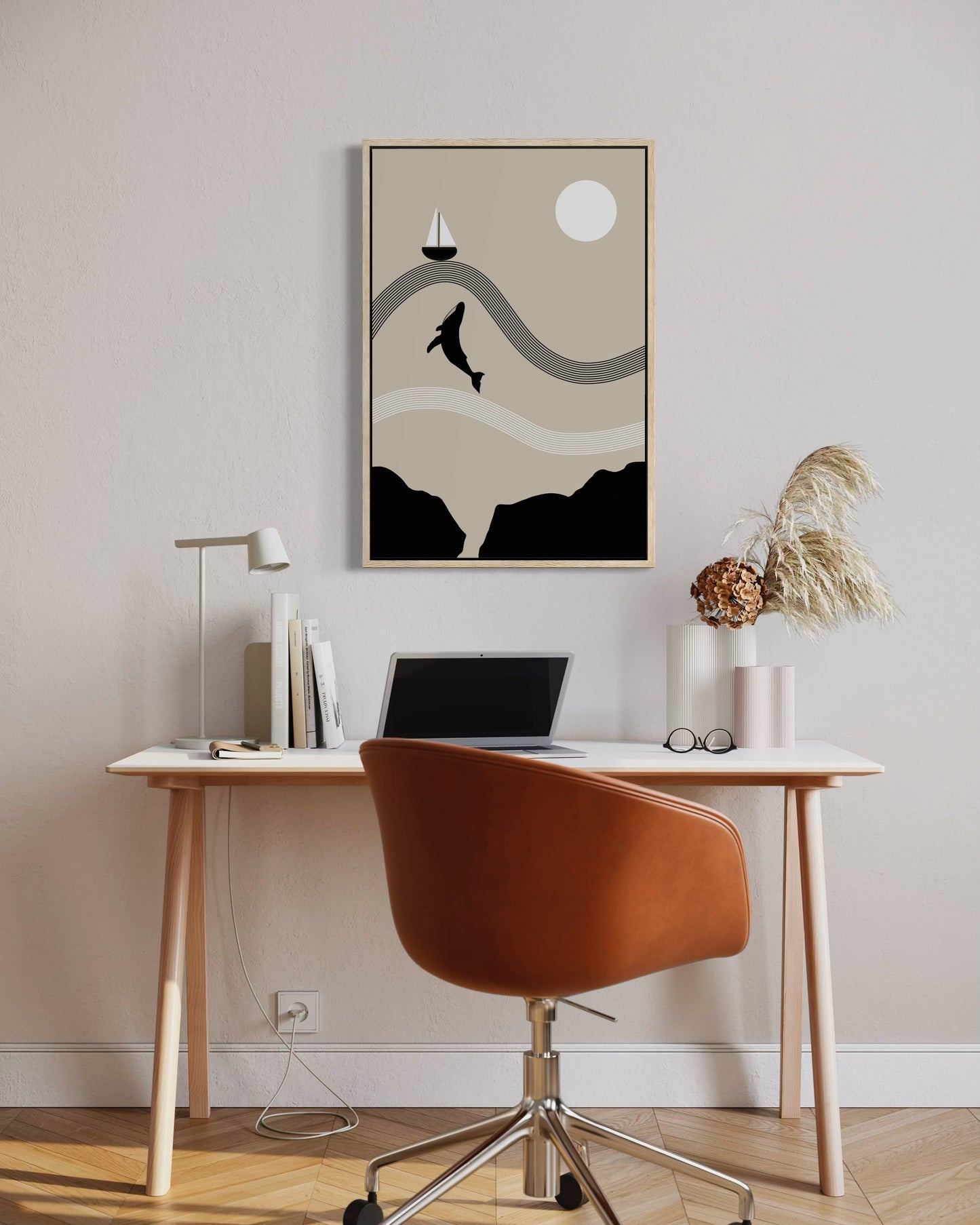 Jonah and the Whale Art Print – Minimalist Christian Wall Art, Neutral Bible Story Poster, Modern Faith Decor | Digital Download