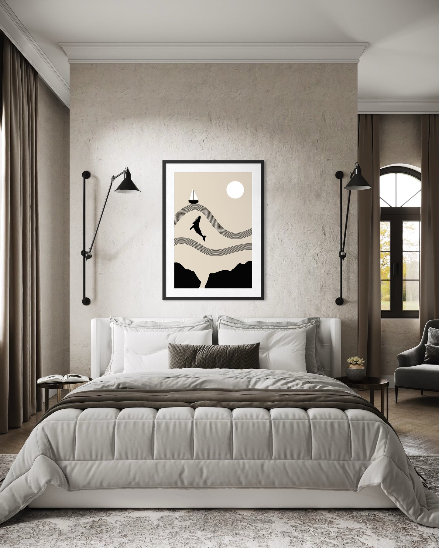 Jonah and the Whale Art Print – Minimalist Christian Wall Art, Neutral Bible Story Poster, Modern Faith Decor | Digital Download