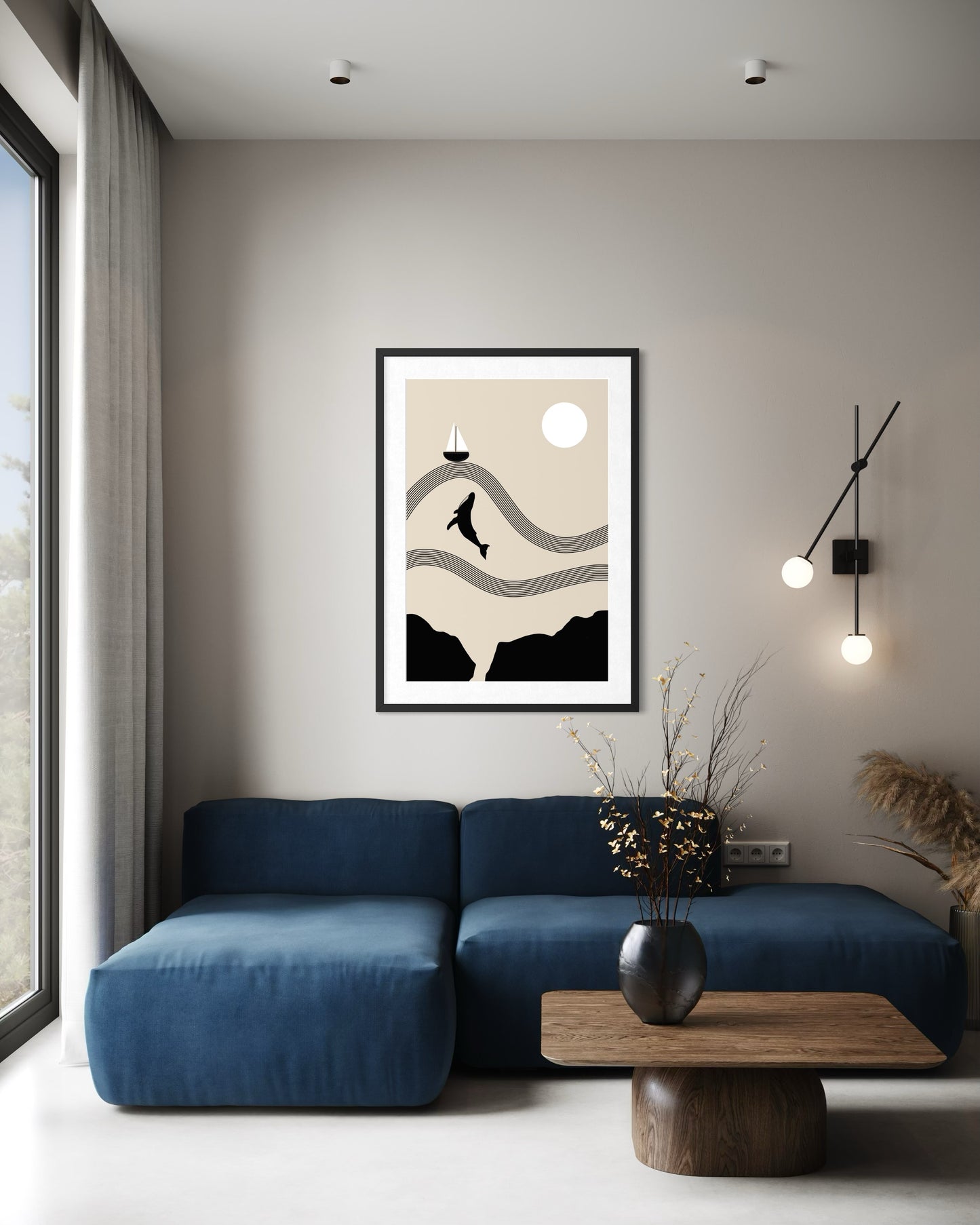 Jonah and the Whale Art Print – Minimalist Christian Wall Art, Neutral Bible Story Poster, Modern Faith Decor | Digital Download