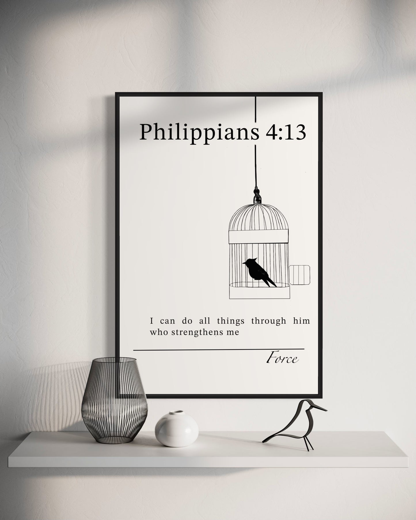 Bible Verse Art – Philippians 4:13 (Bird in Cage) | Digital Download