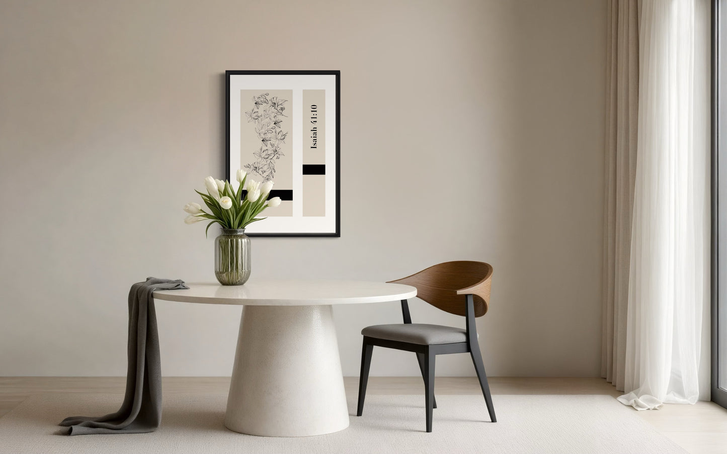 Christian Wall Art – Isaiah 41:10 – Minimalist Floral Design |Digital Download