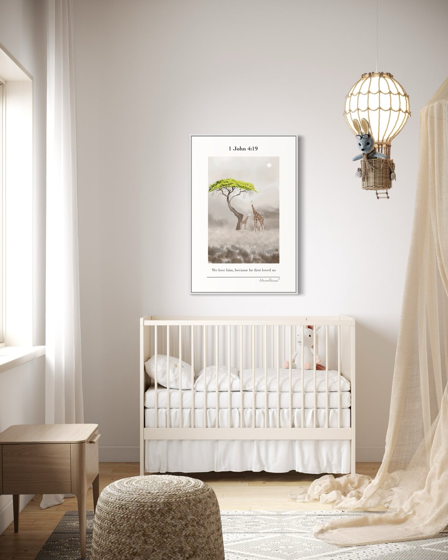 Christian Wall Art – 1 John 4:19 – Giraffes Under Tree | Digital Download