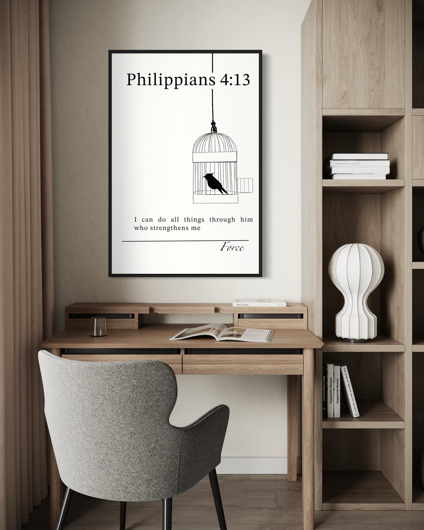 Bible Verse Art – Philippians 4:13 (Bird in Cage) | Digital Download