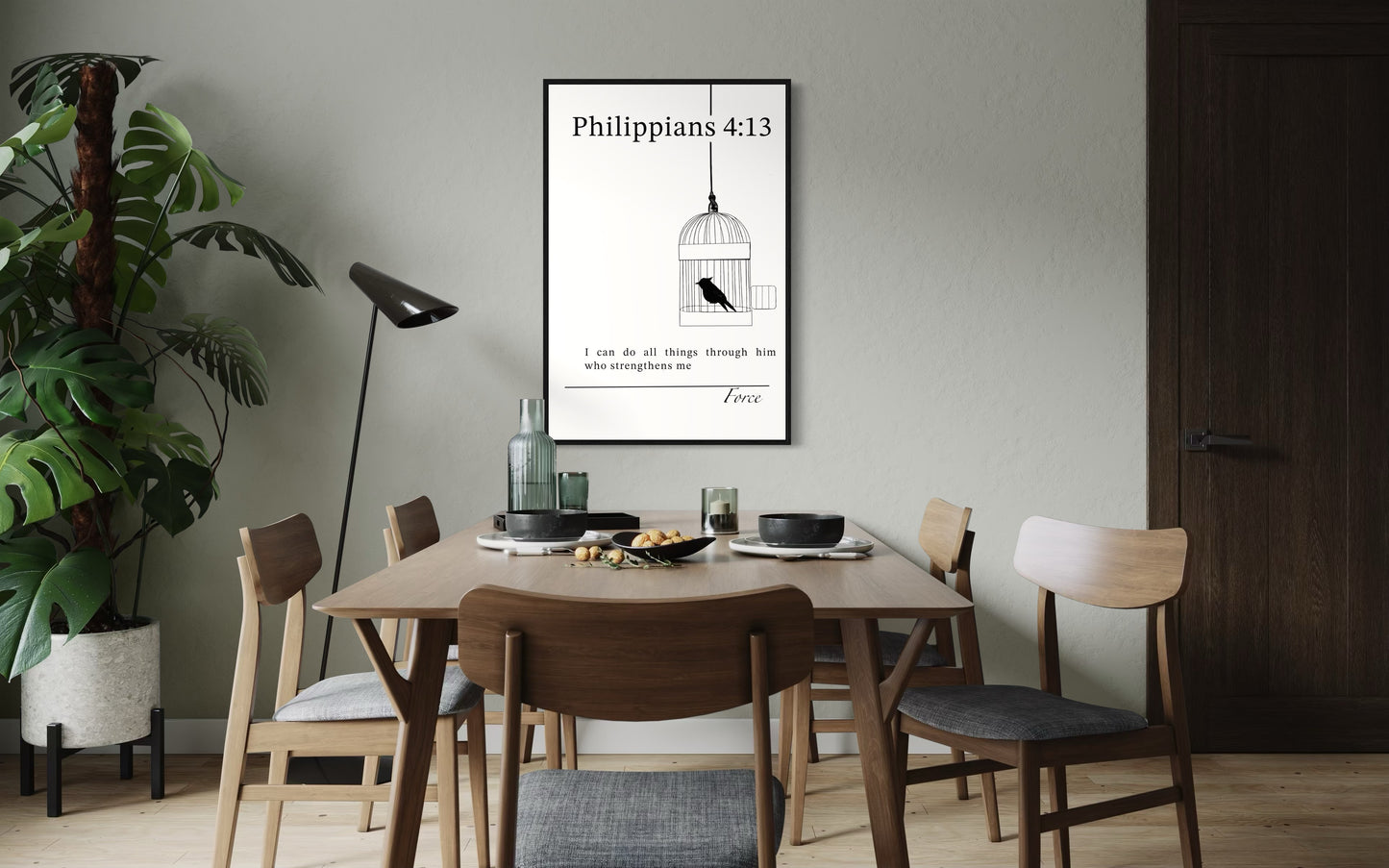 Bible Verse Art – Philippians 4:13 (Bird in Cage) | Digital Download