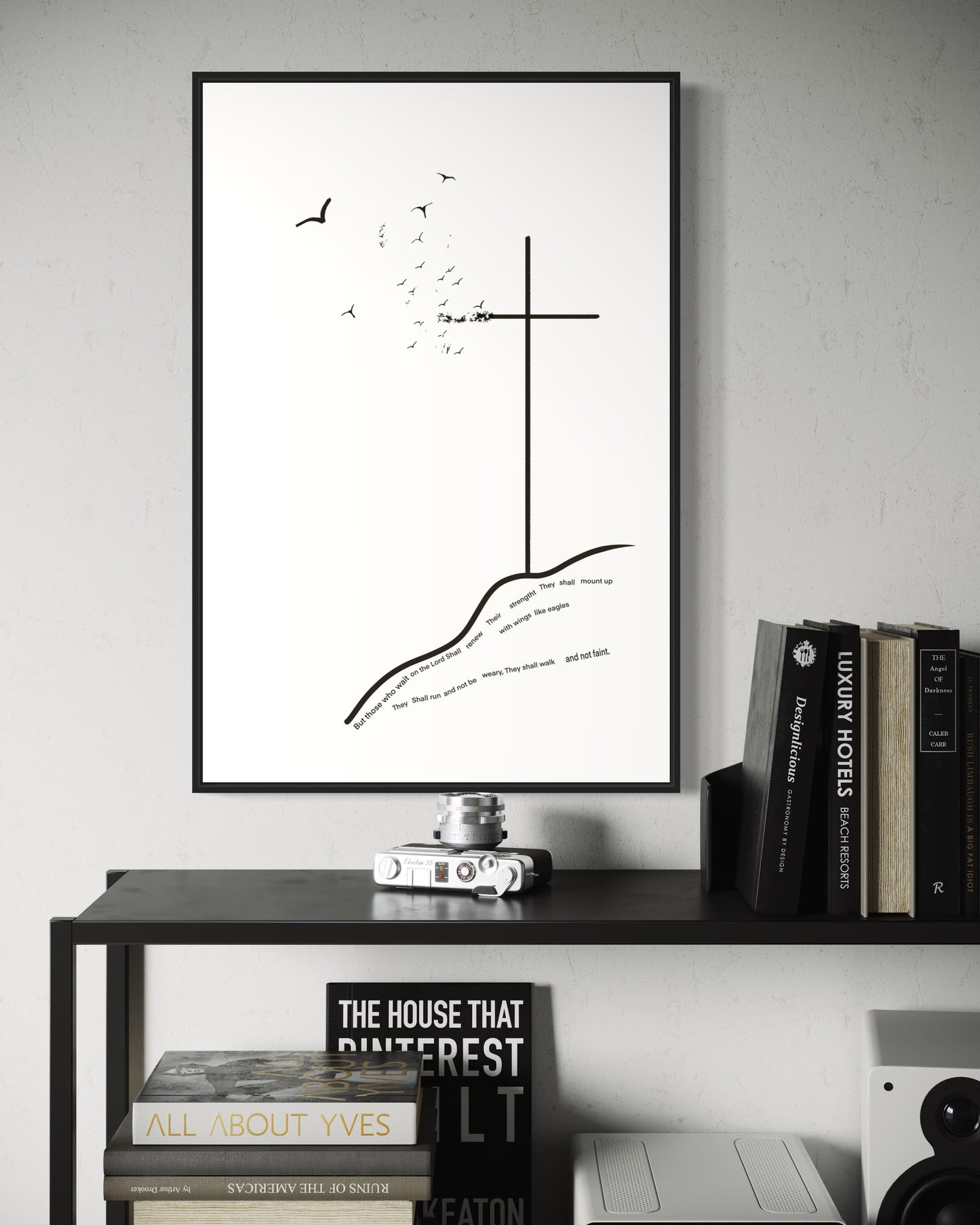 Isaiah 40:31 Christian Wall Art – Bible Verse Printable “Those Who Wait on the Lord” – Minimalist Cross & Birds Scripture Print