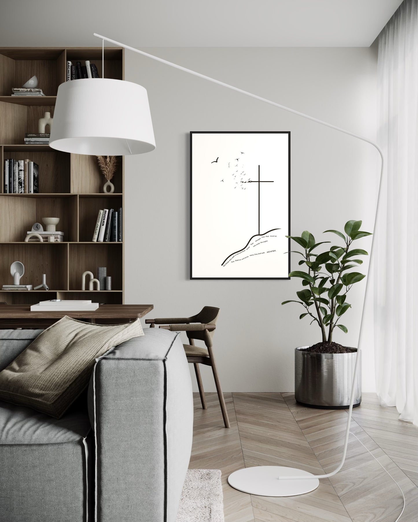 Isaiah 40:31 Christian Wall Art – Bible Verse Printable “Those Who Wait on the Lord” – Minimalist Cross & Birds Scripture Print