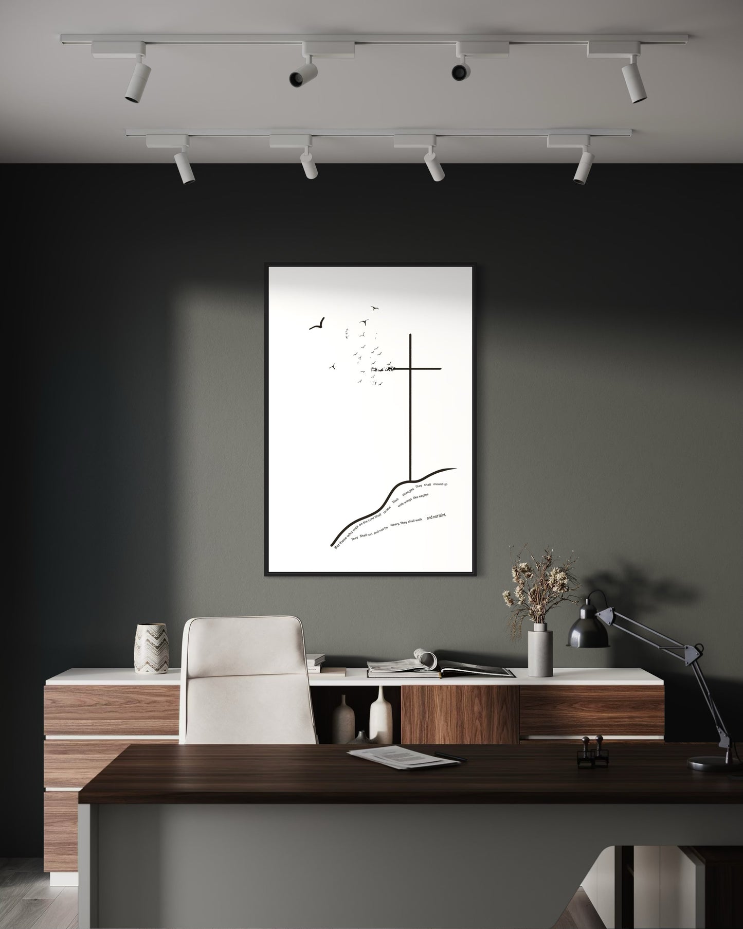 Isaiah 40:31 Christian Wall Art – Bible Verse Printable “Those Who Wait on the Lord” – Minimalist Cross & Birds Scripture Print