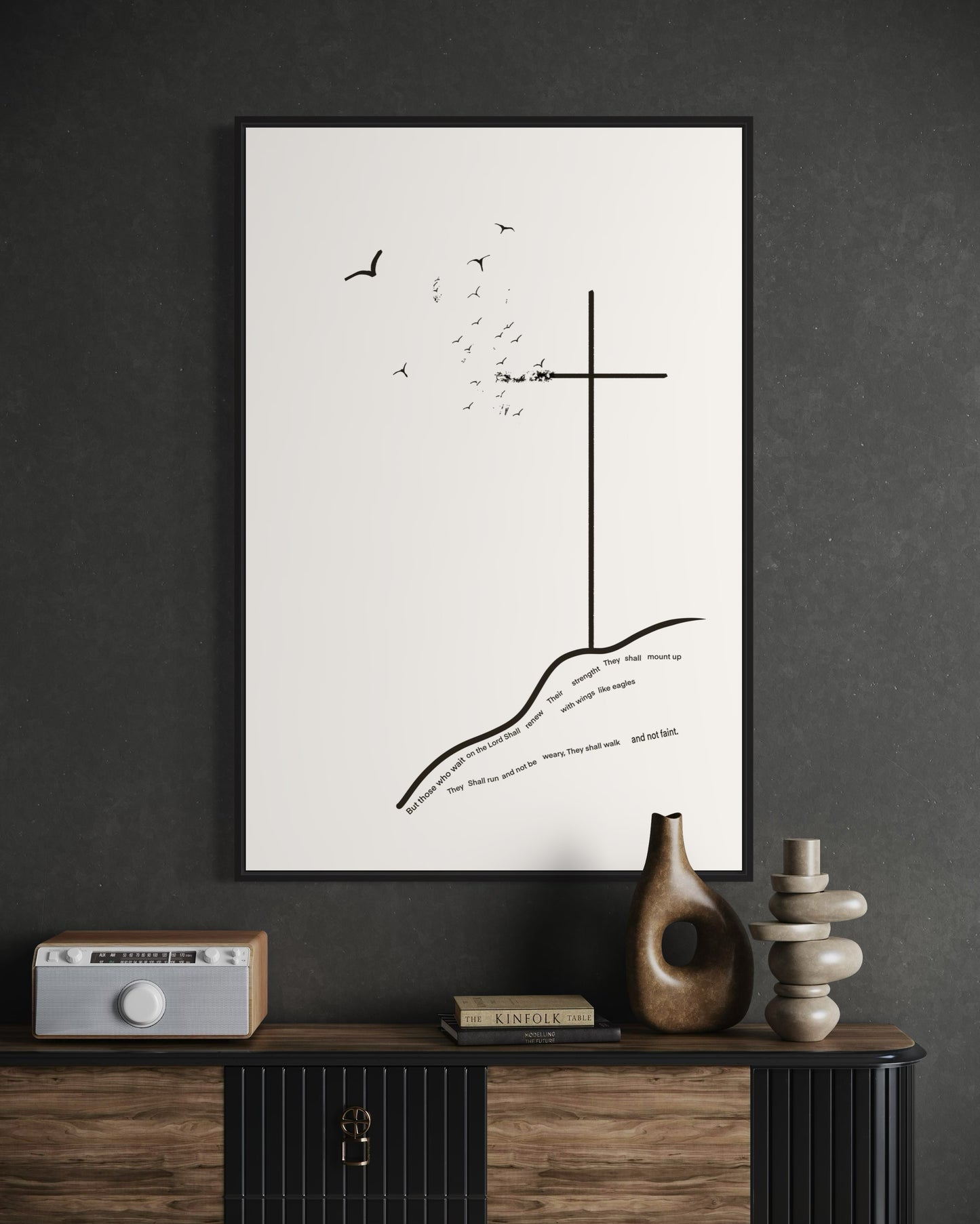 Isaiah 40:31 Christian Wall Art – Bible Verse Printable “Those Who Wait on the Lord” – Minimalist Cross & Birds Scripture Print
