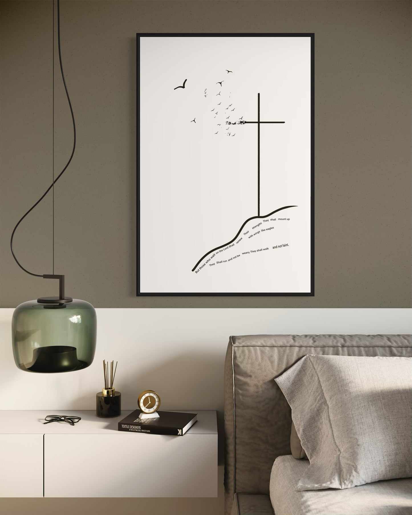 Isaiah 40:31 Christian Wall Art – Bible Verse Printable “Those Who Wait on the Lord” – Minimalist Cross & Birds Scripture Print