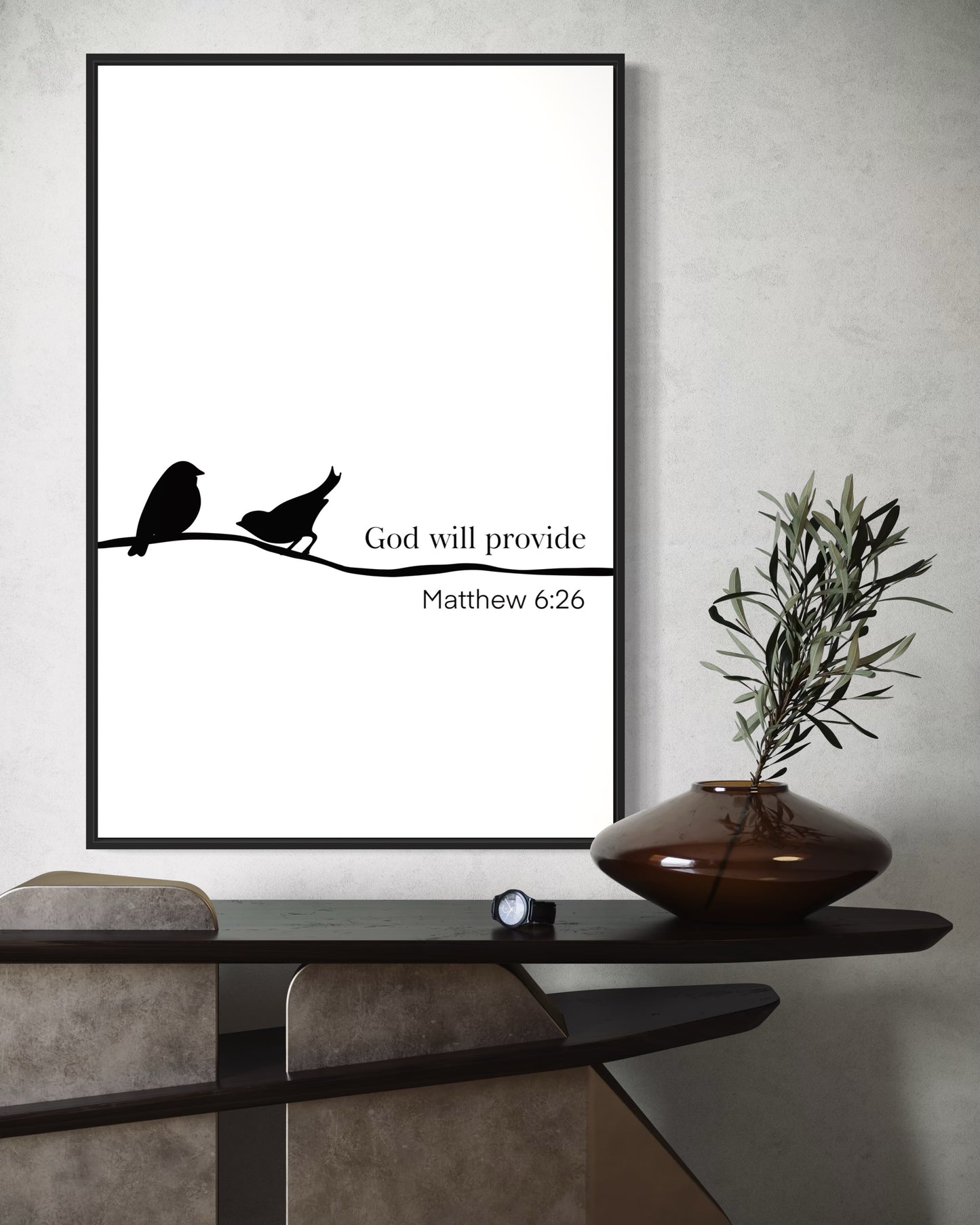 Christian Wall Art – Matthew 6:26 “God Will Provide” Bible Verse with Birds – Minimalist Printable Decor