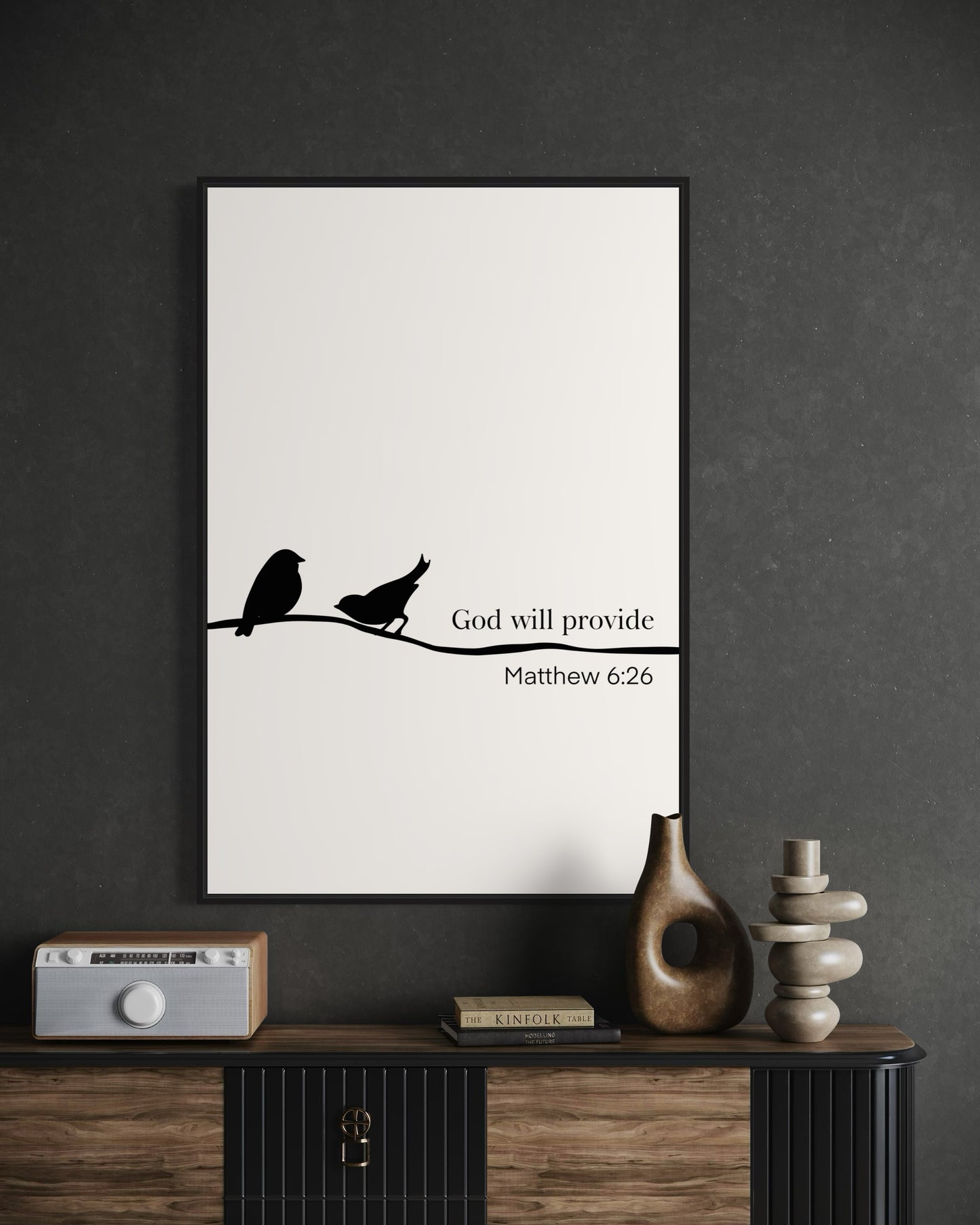 Christian Wall Art – Matthew 6:26 “God Will Provide” Bible Verse with Birds – Minimalist Printable Decor