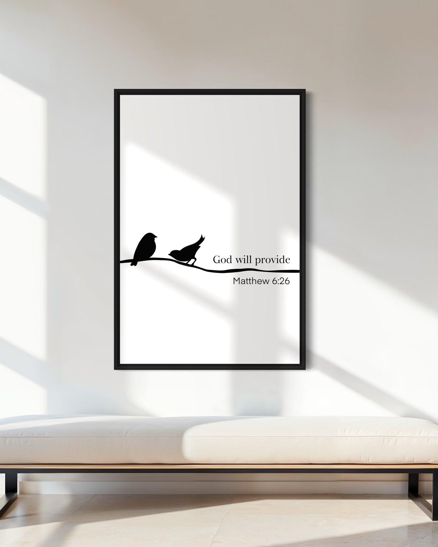 Christian Wall Art – Matthew 6:26 “God Will Provide” Bible Verse with Birds – Minimalist Printable Decor