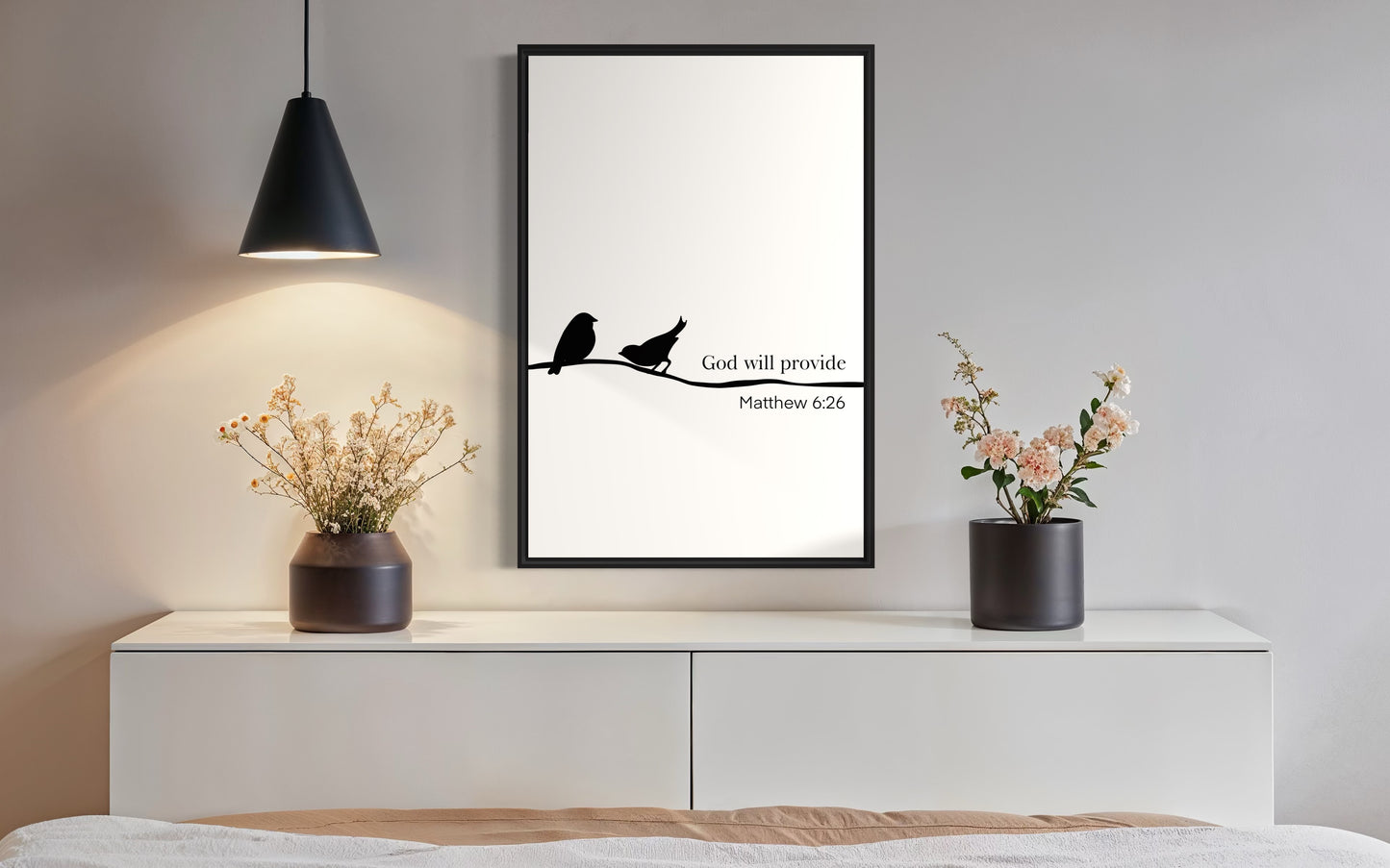 Christian Wall Art – Matthew 6:26 “God Will Provide” Bible Verse with Birds – Minimalist Printable Decor